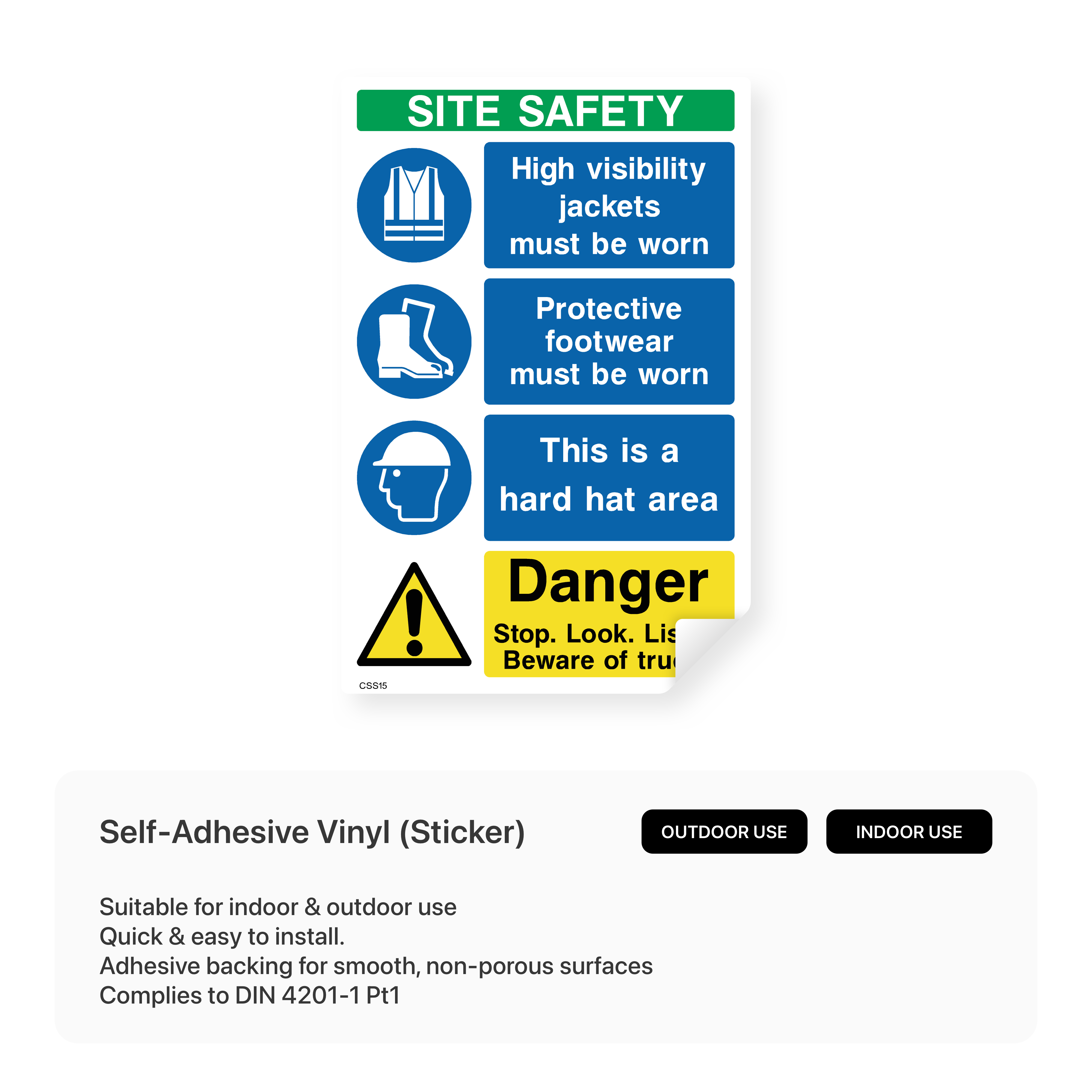 Construction site sign: "Site safety - High Visibility Jackets"