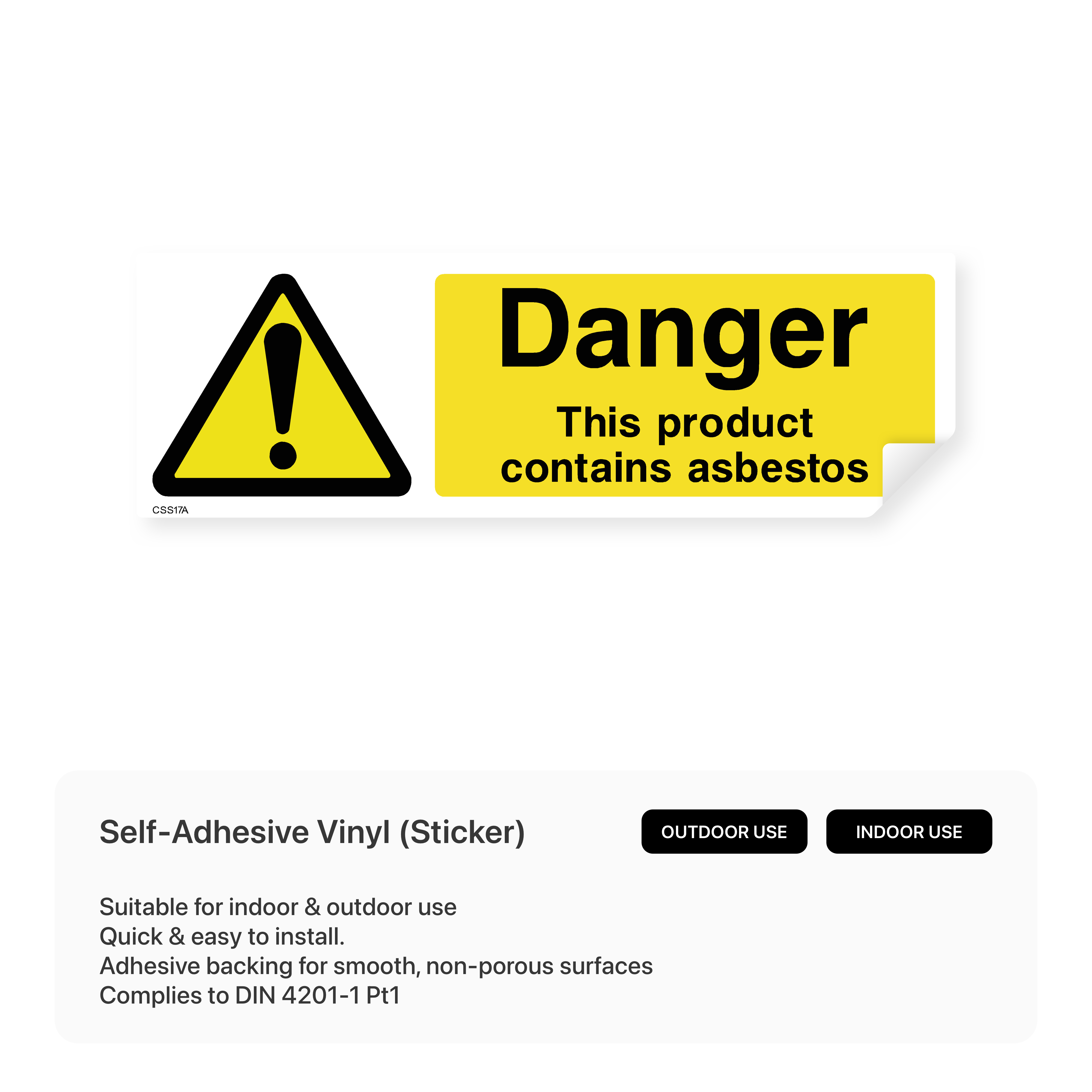 Construction site warning sign: "Danger- This product contains asbestos"