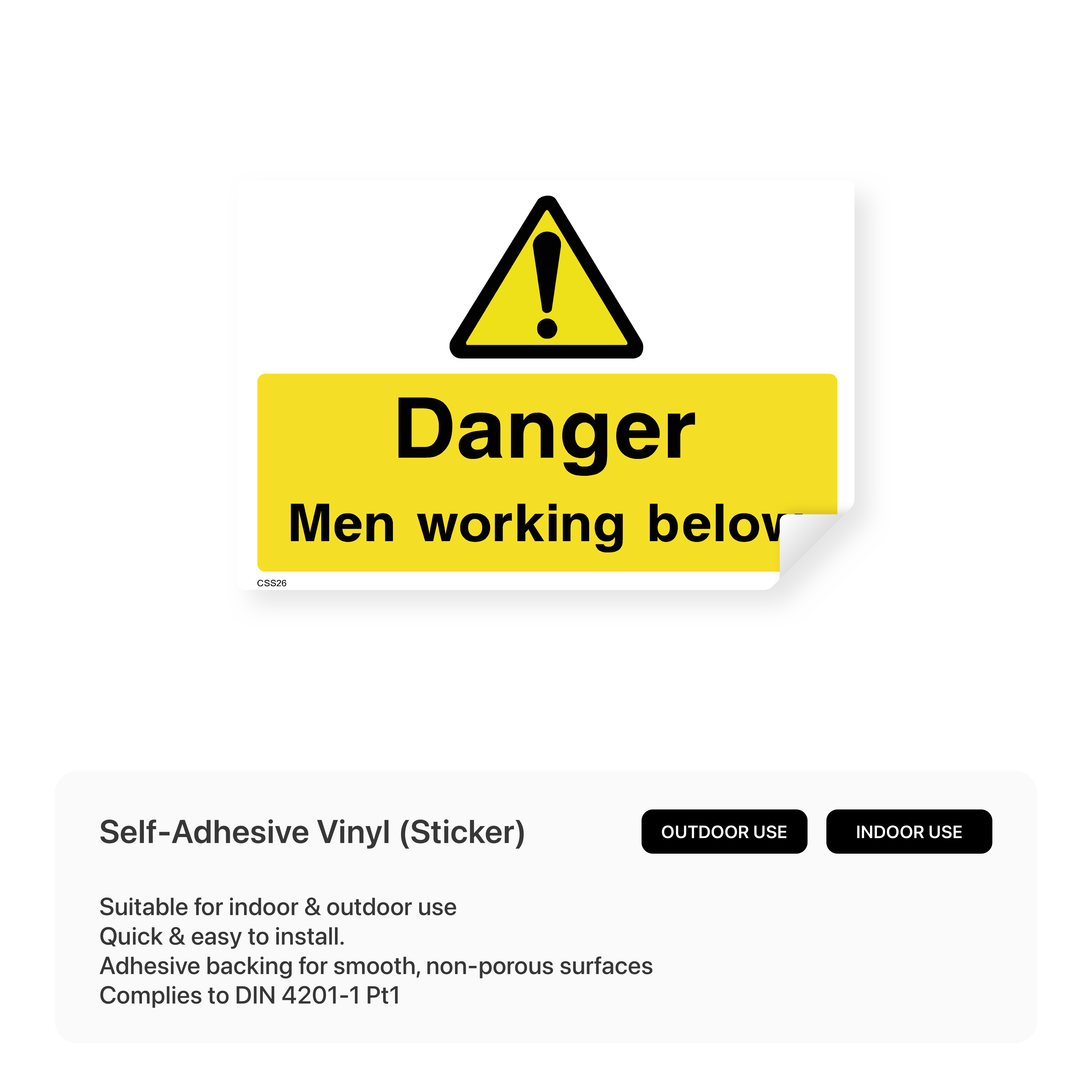 Construction site warning sign: "Danger men working below"