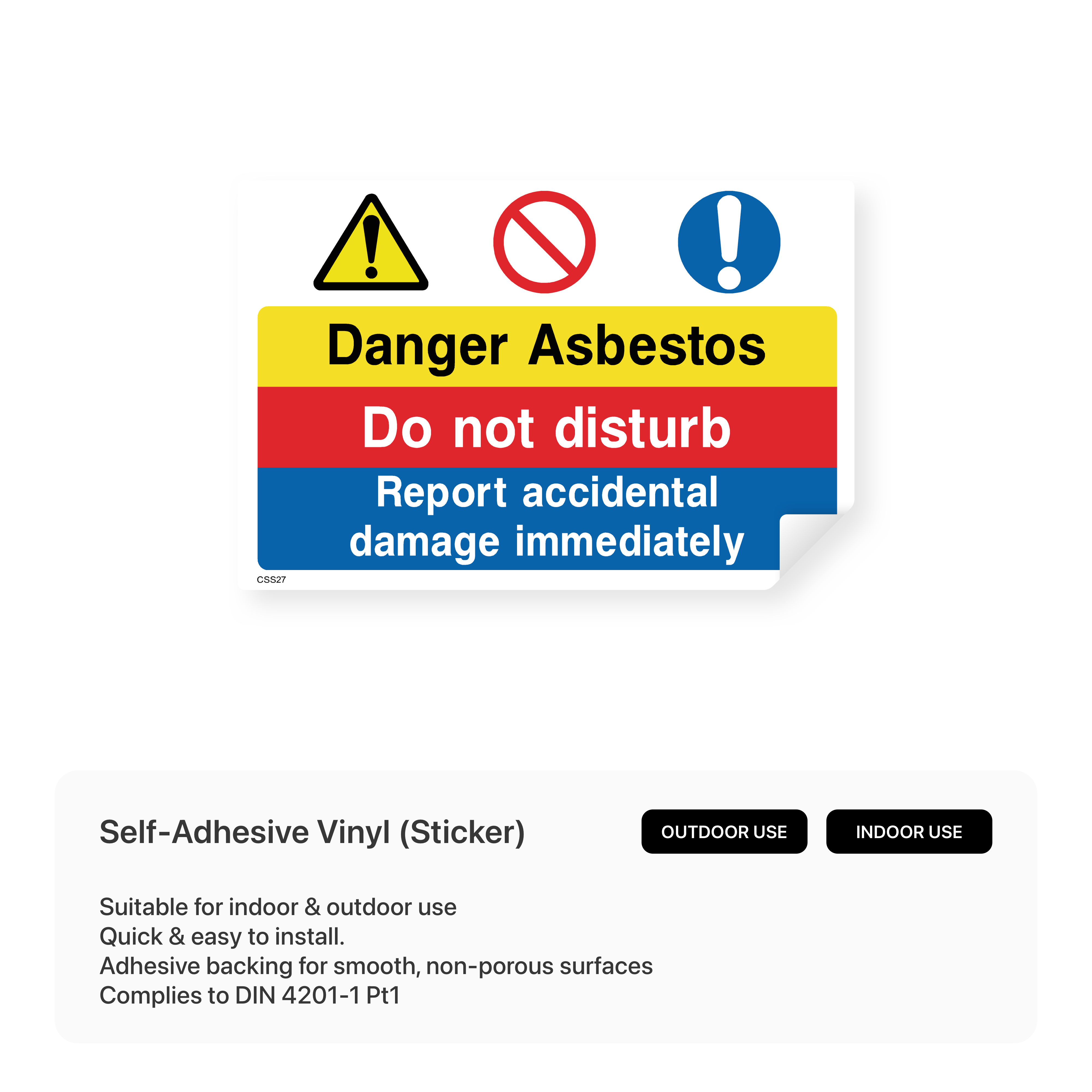 Construction site warning sign: "Danger asbestos"