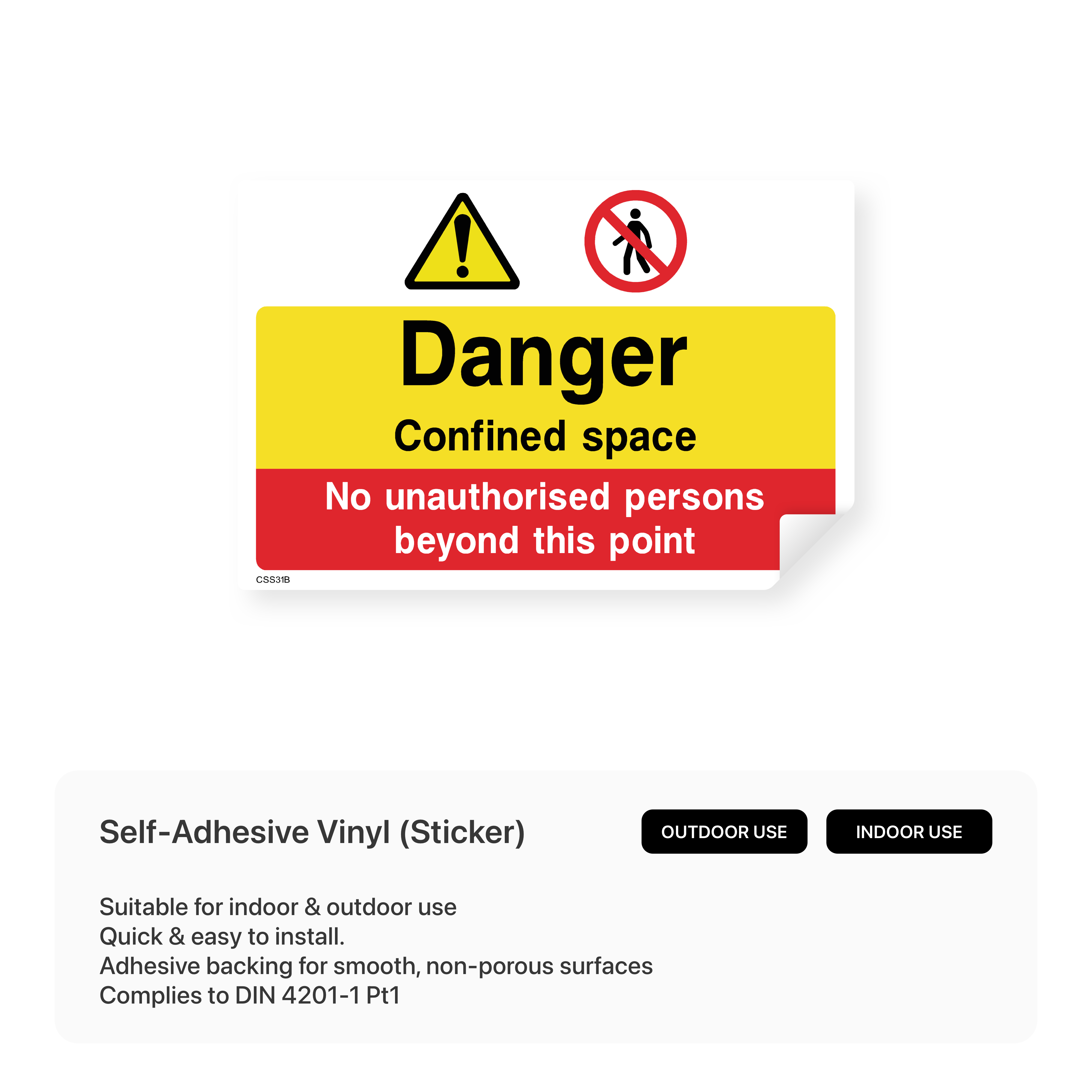 Construction site warning sign: "Danger confined space"