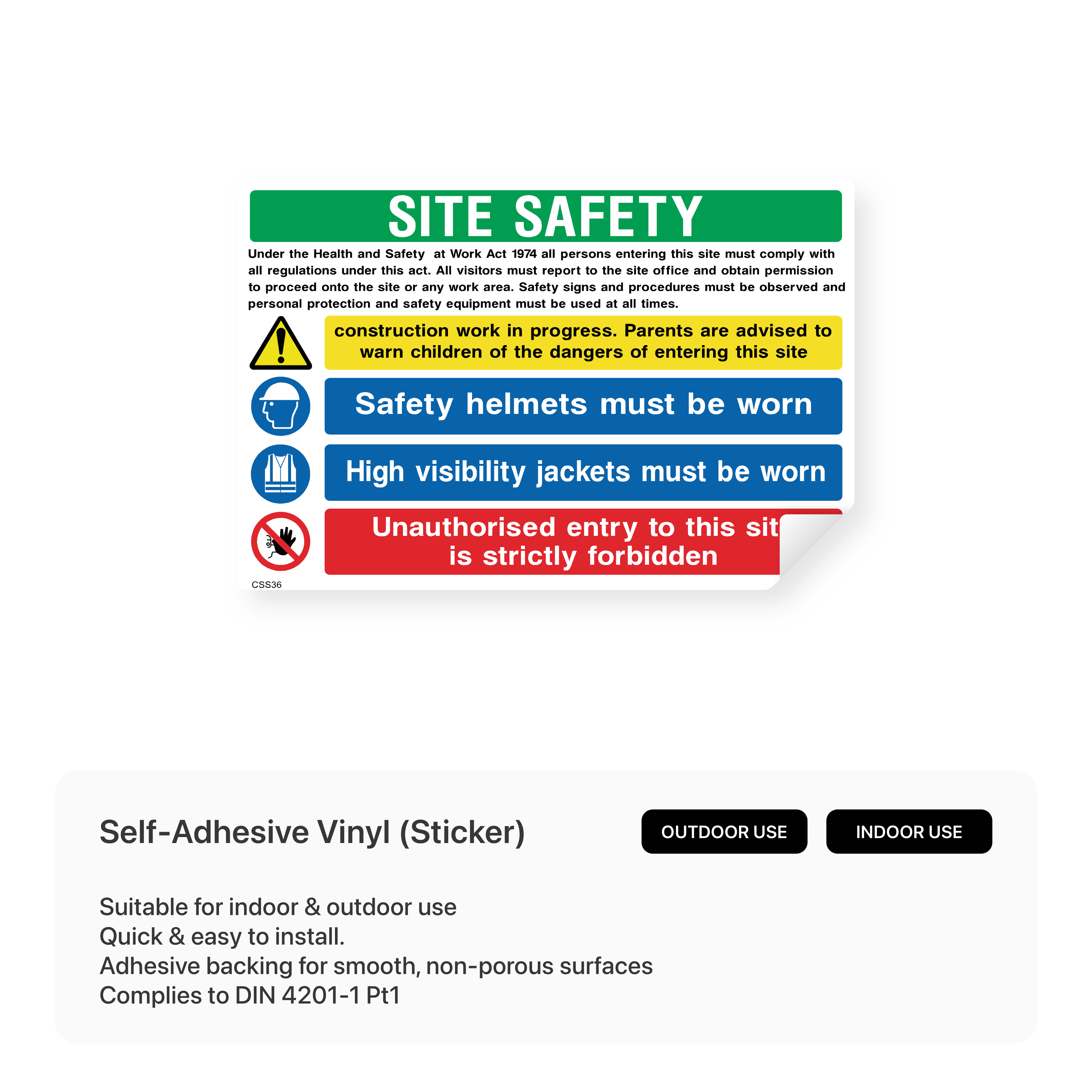 Construction site sign: "Site safety - Health & Safety Act 1974"