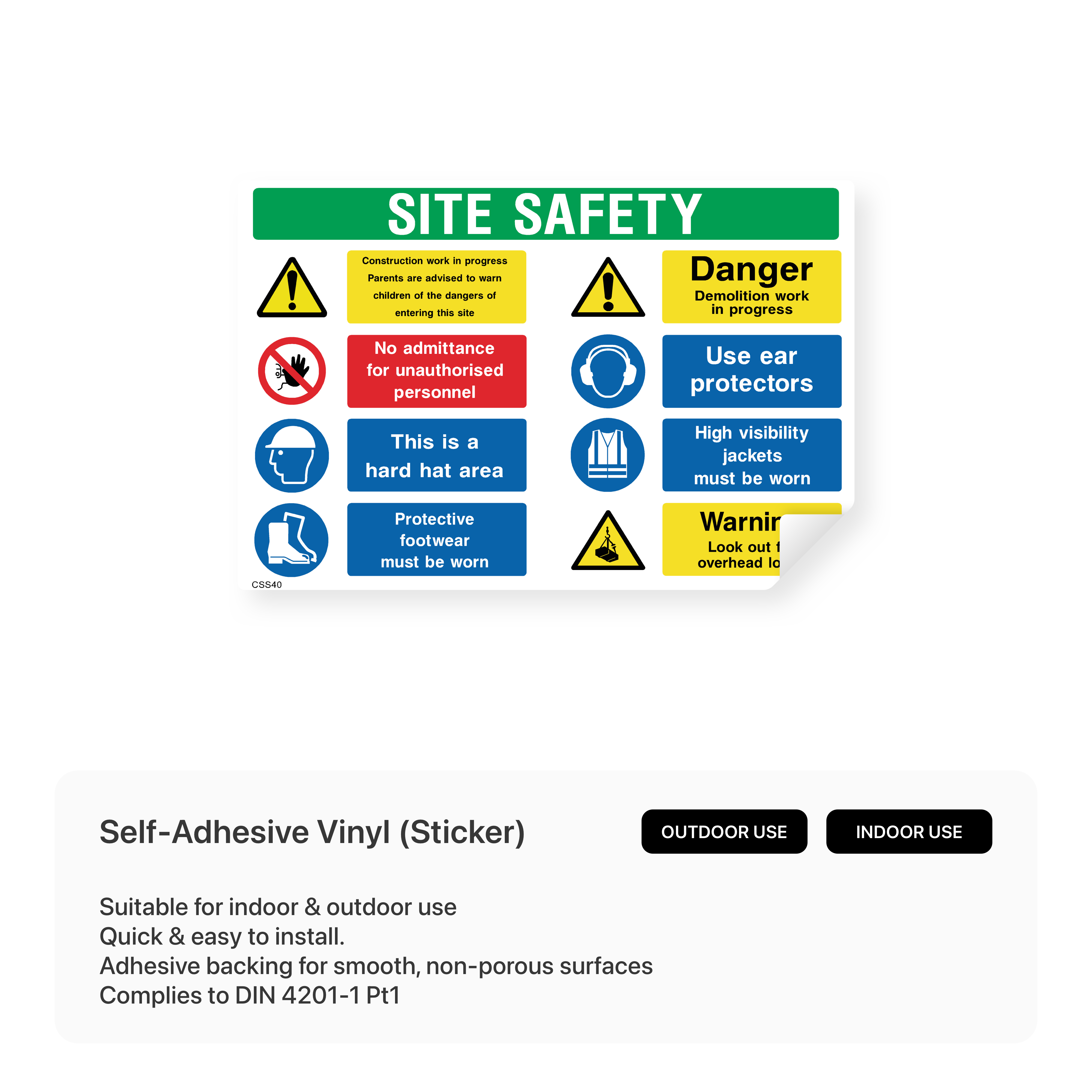 Construction site sign: "Site safety - Construction / Demolition work in progress"