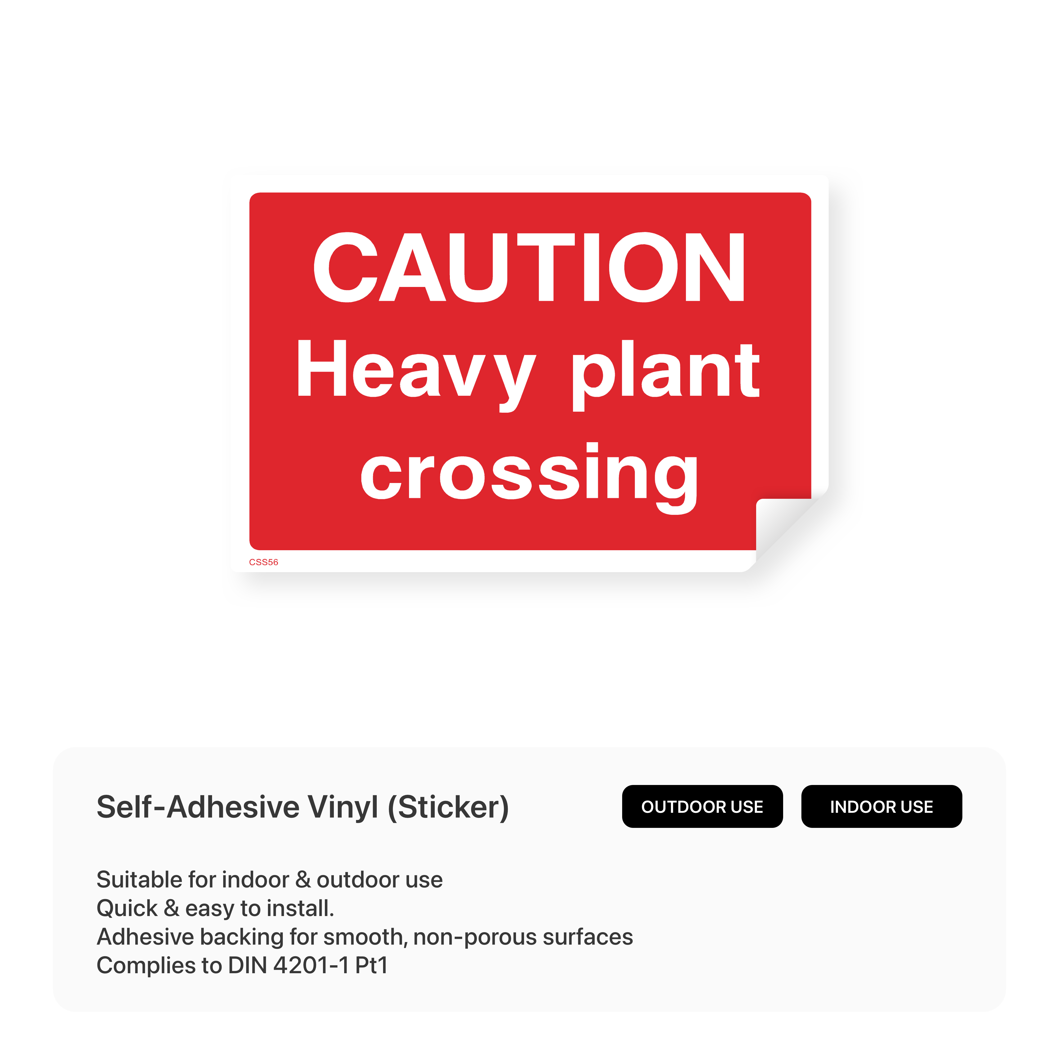 Construction site warning sign: "Caution - Heavy plant crossing"