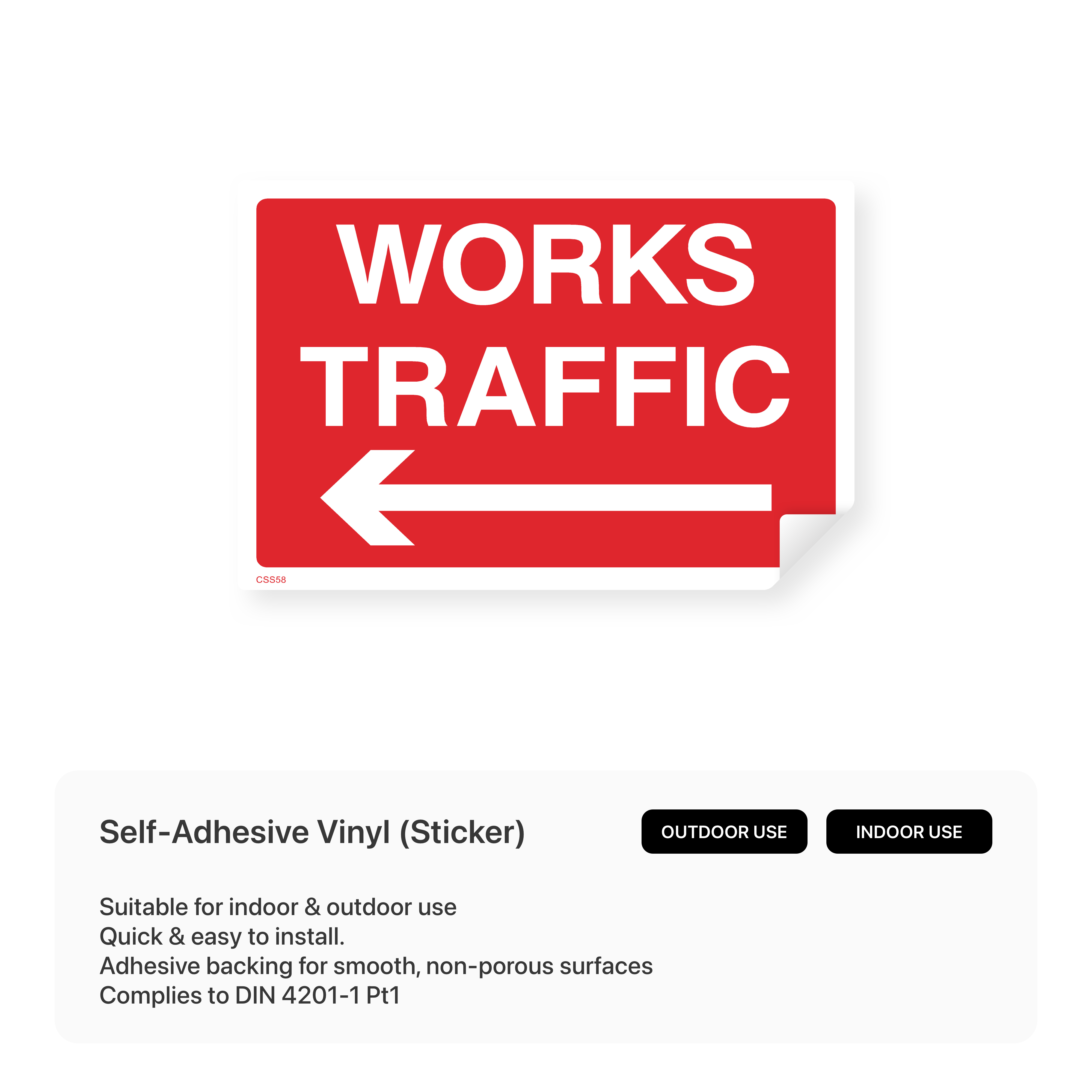 Construction site sign: "Works Traffic - Arrow Left"