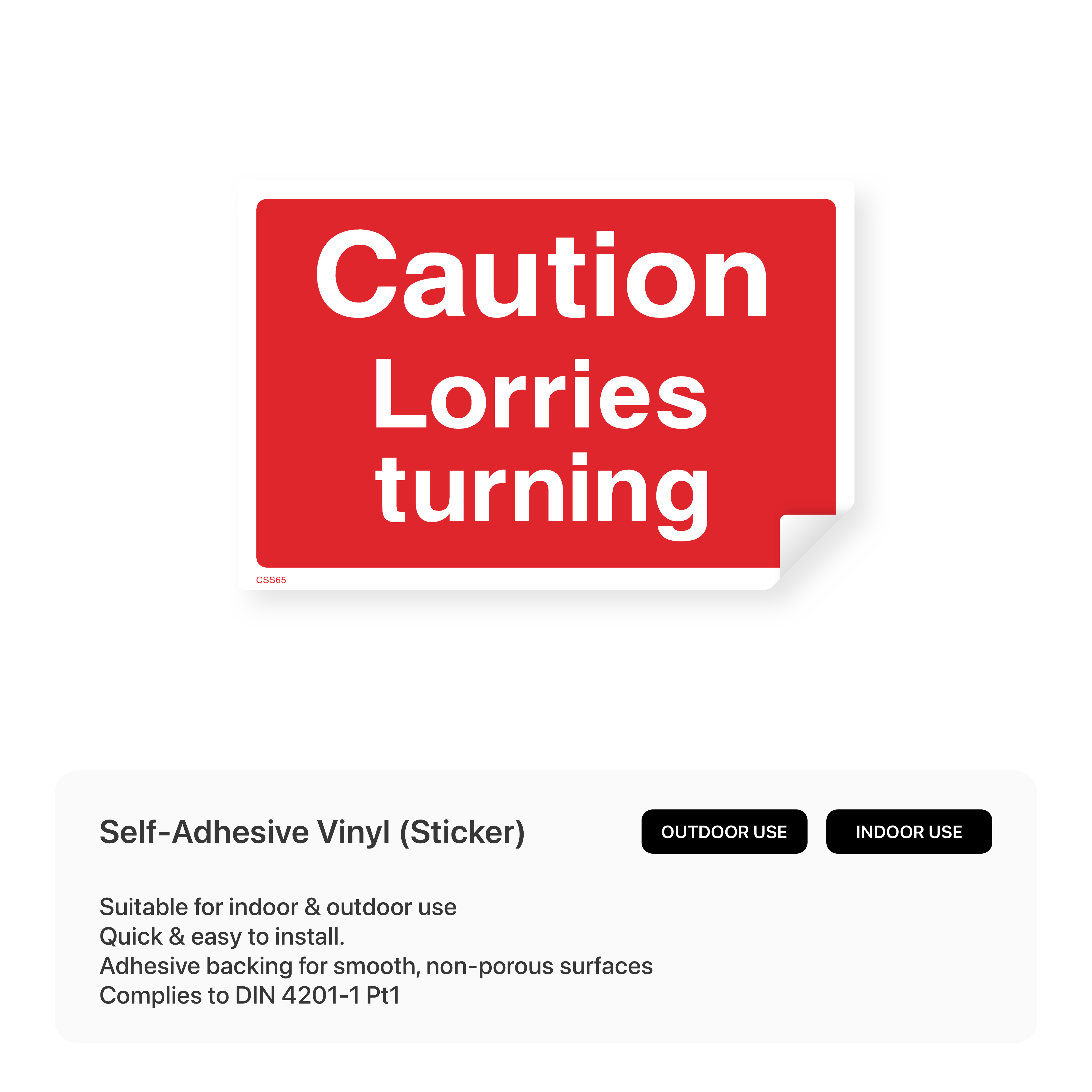 Construction site warning sign: "Caution - Lorries turning"