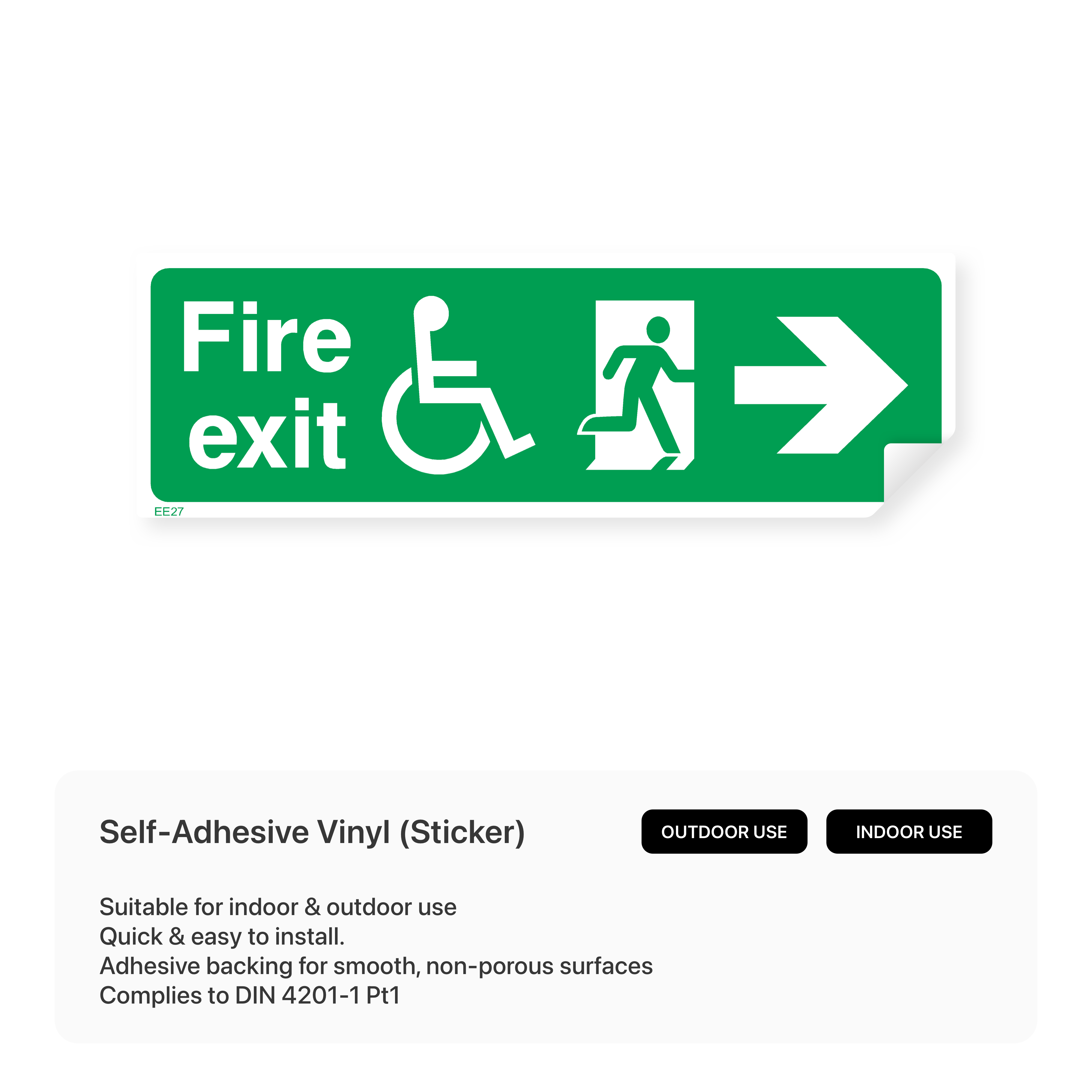 Accessible fire exit sign with right arrow