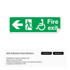 Sign indicating accessible fire exit with left arrow for people with disabilities