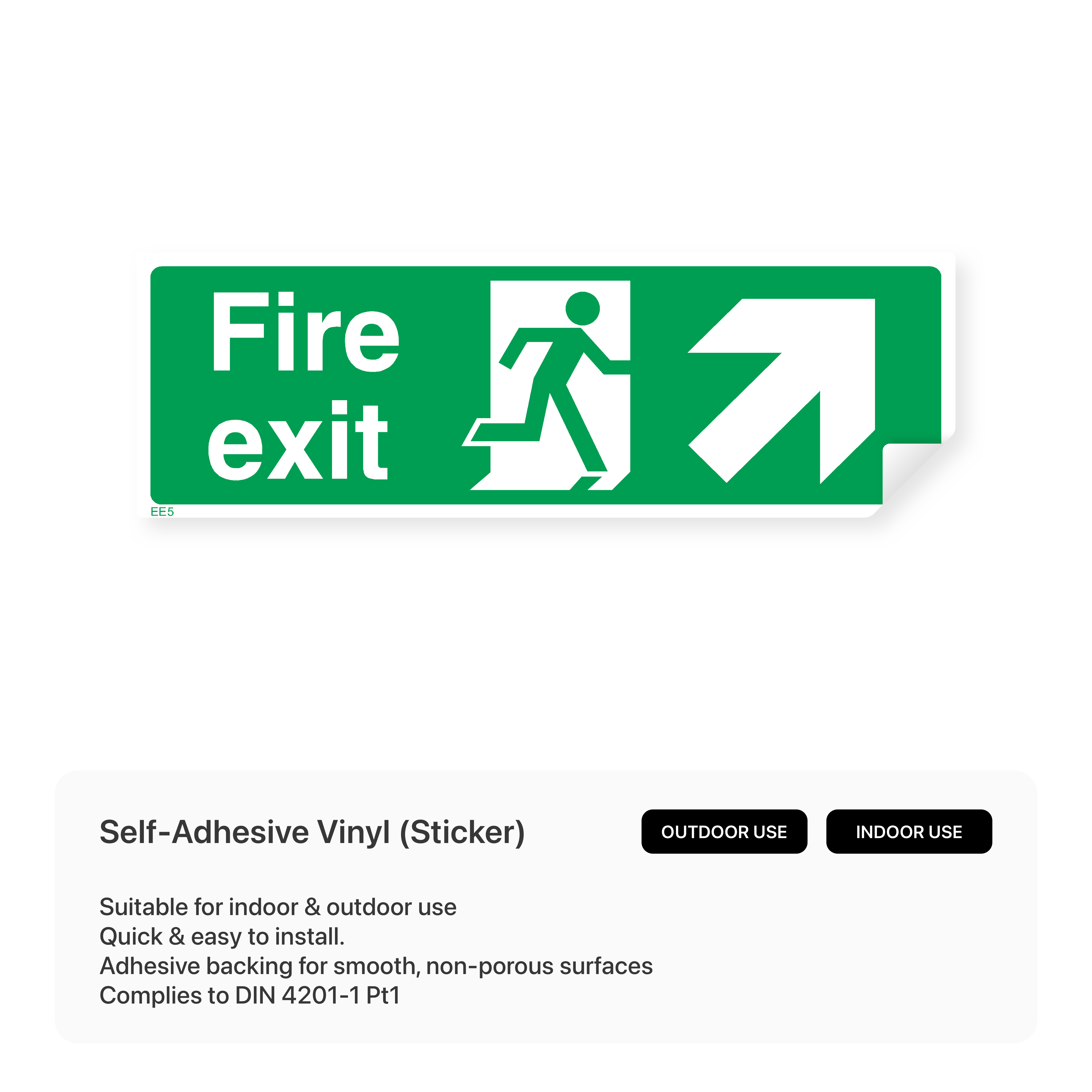 Fire exit sign with right up arrow