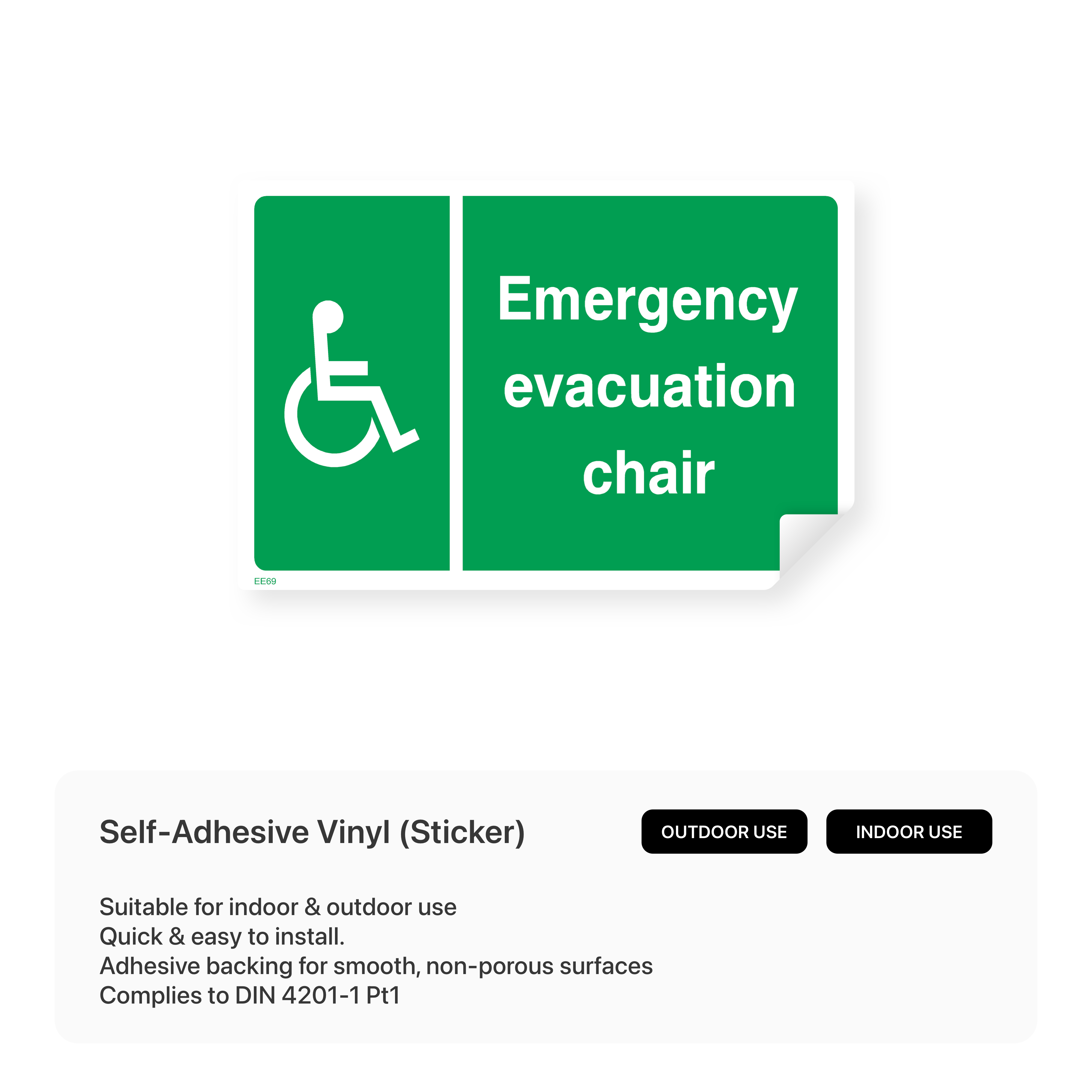 Emergency evacuation chair sign