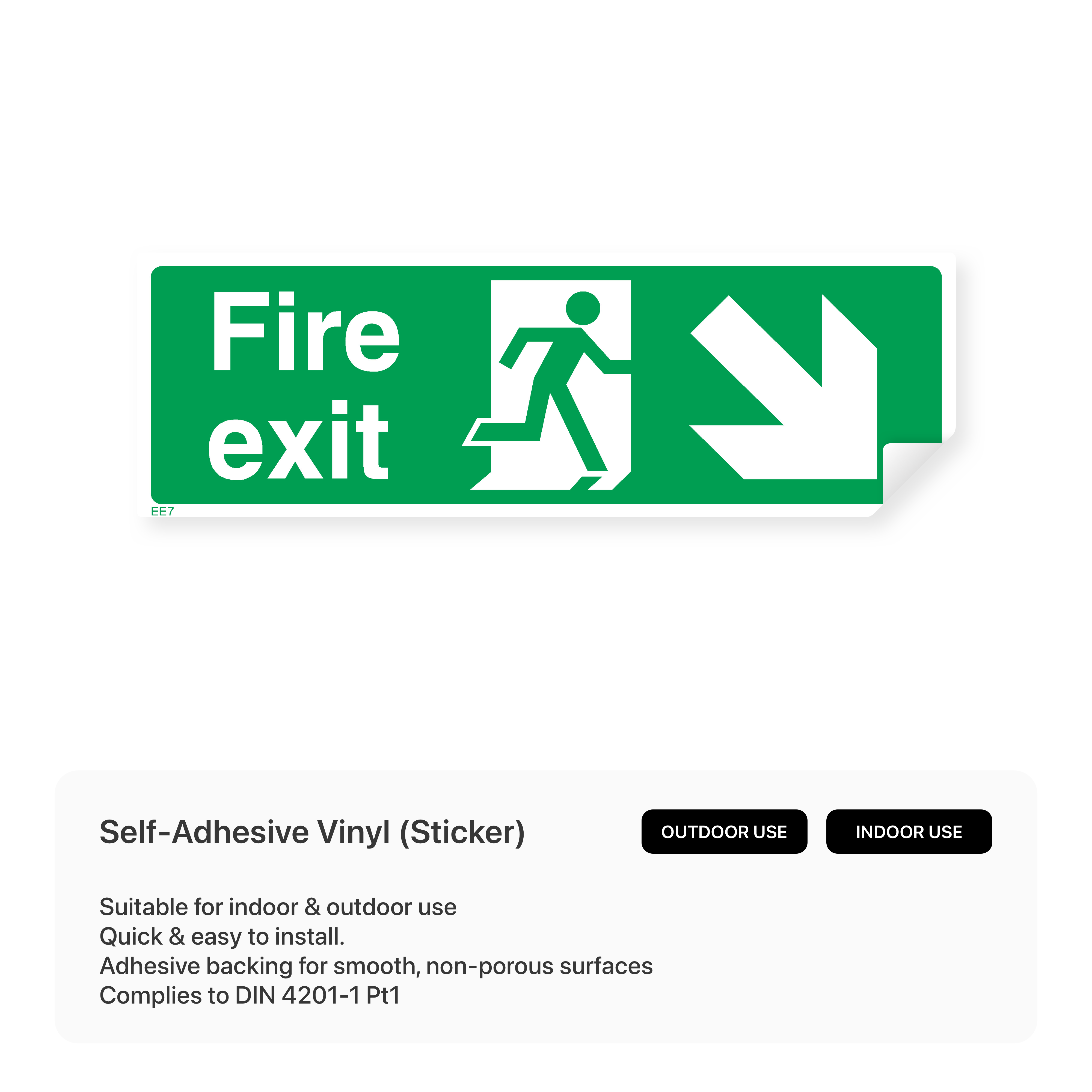 Fire exit sign with right down arrow