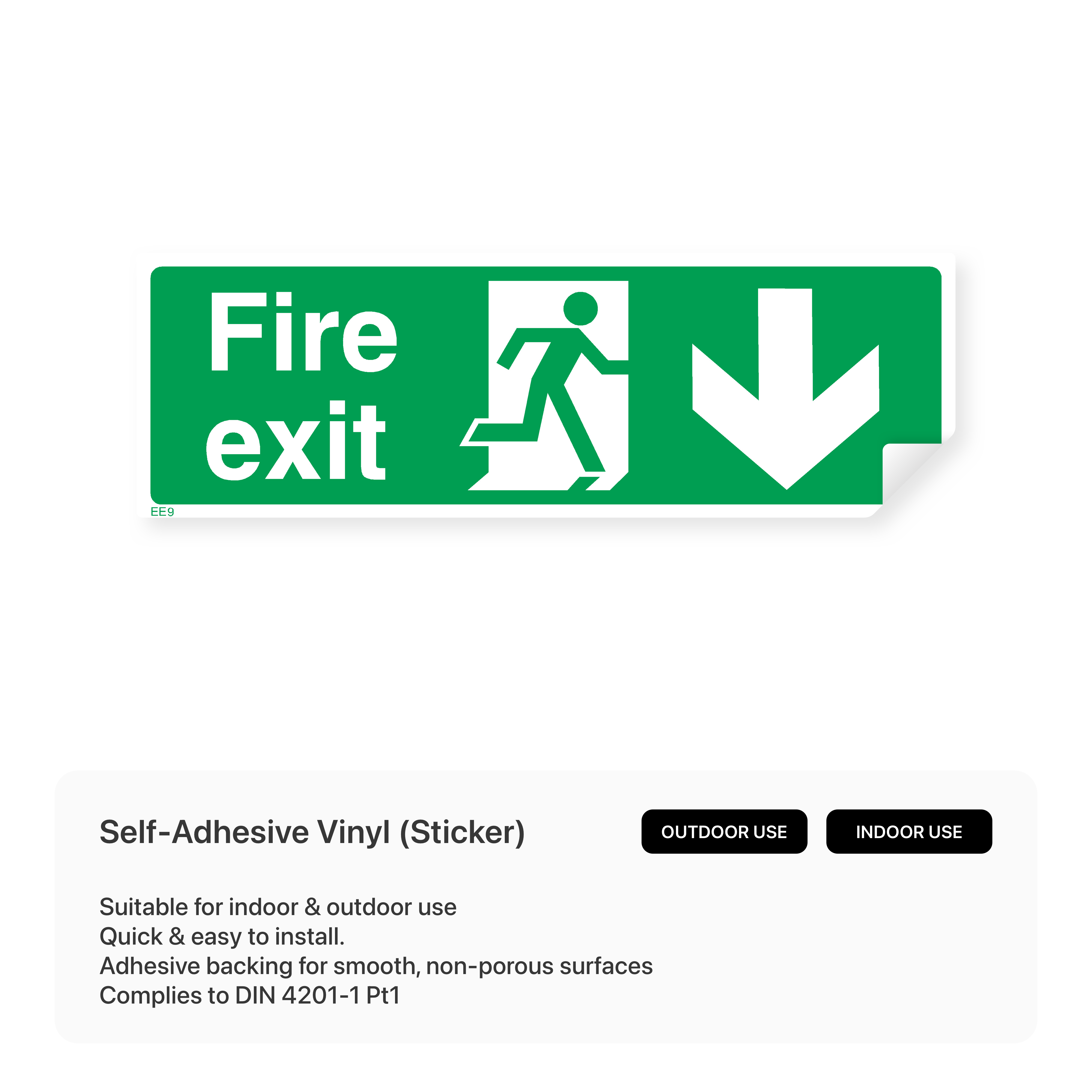 Fire exit sign with down arrow