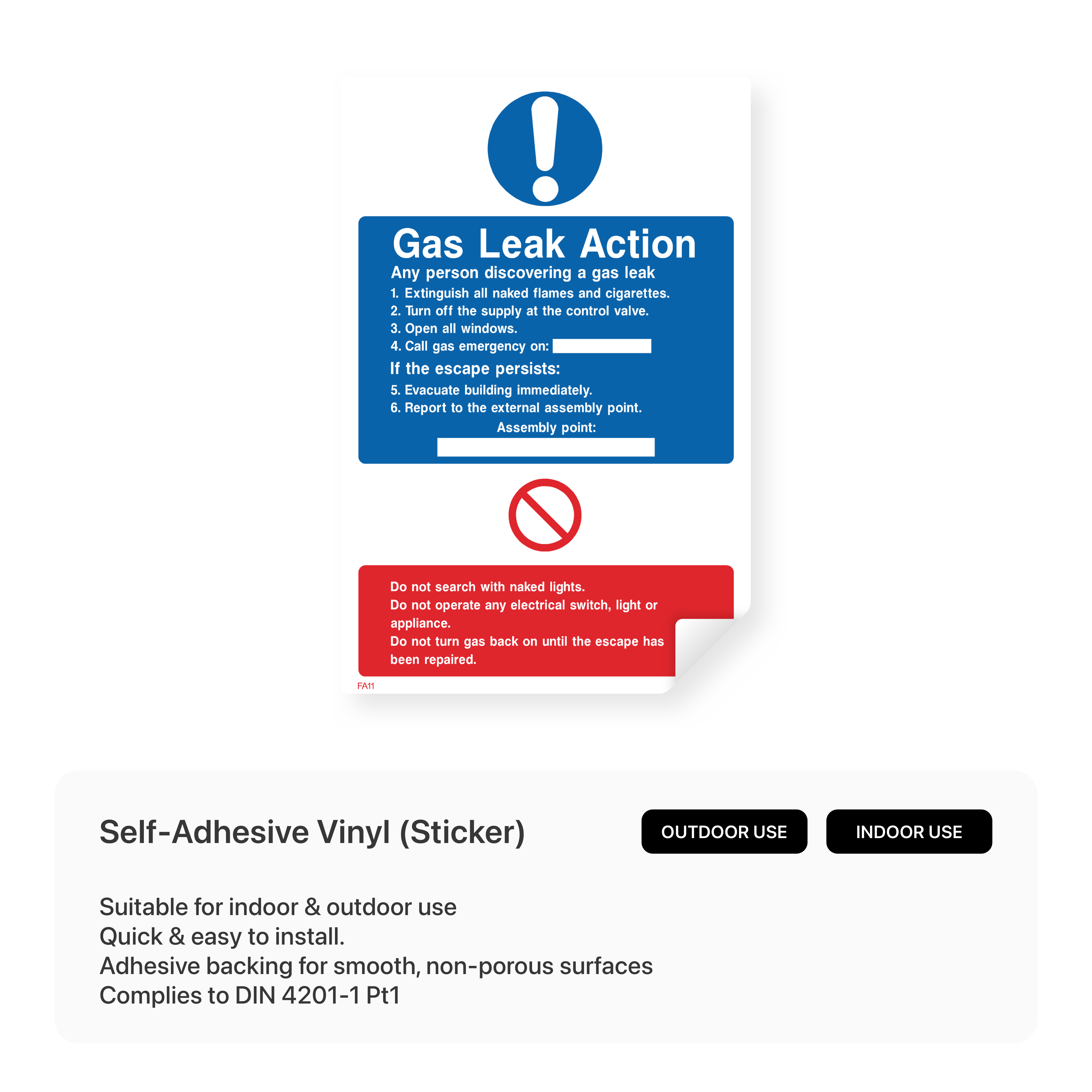 Gas leak action sign