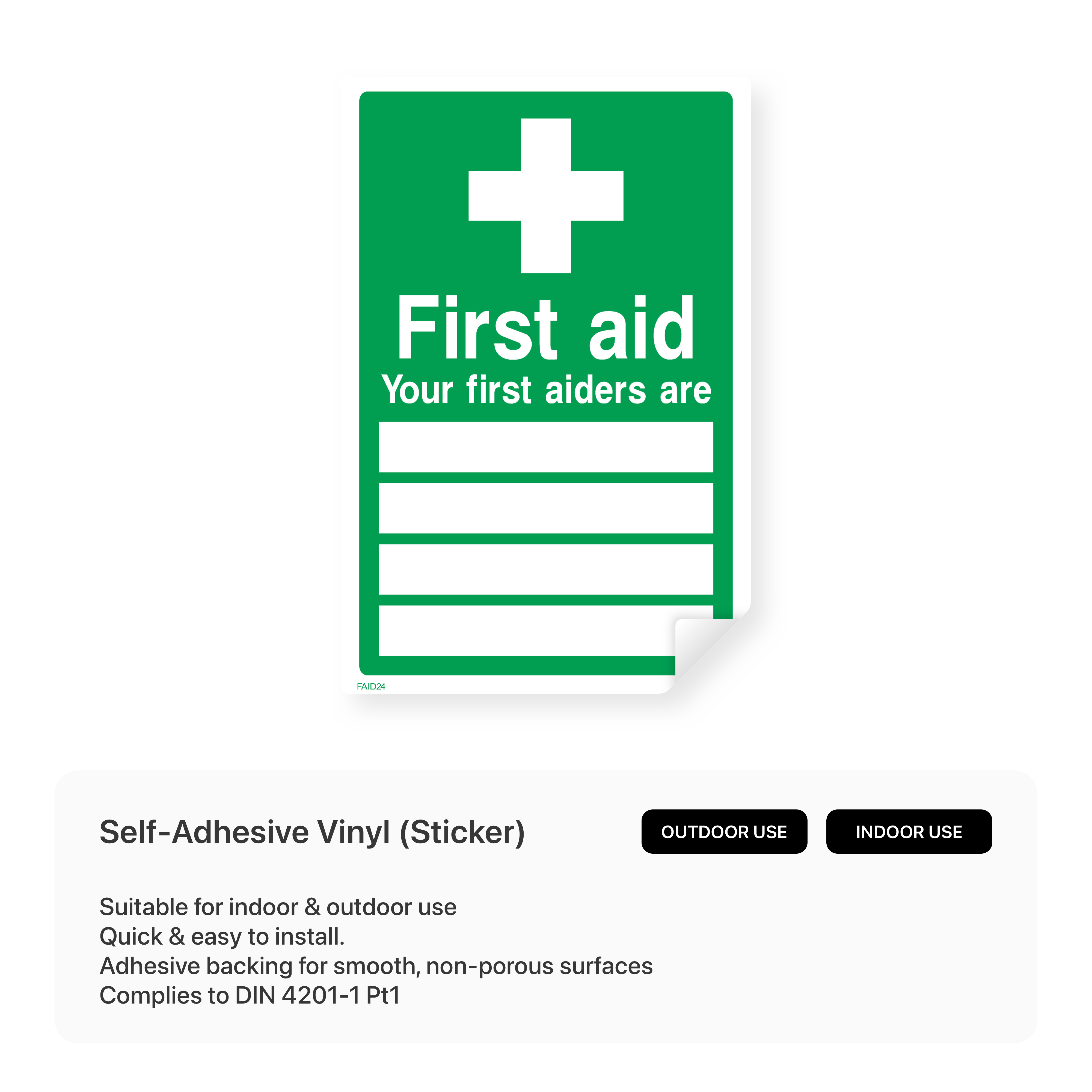 First aid sign listing first aiders