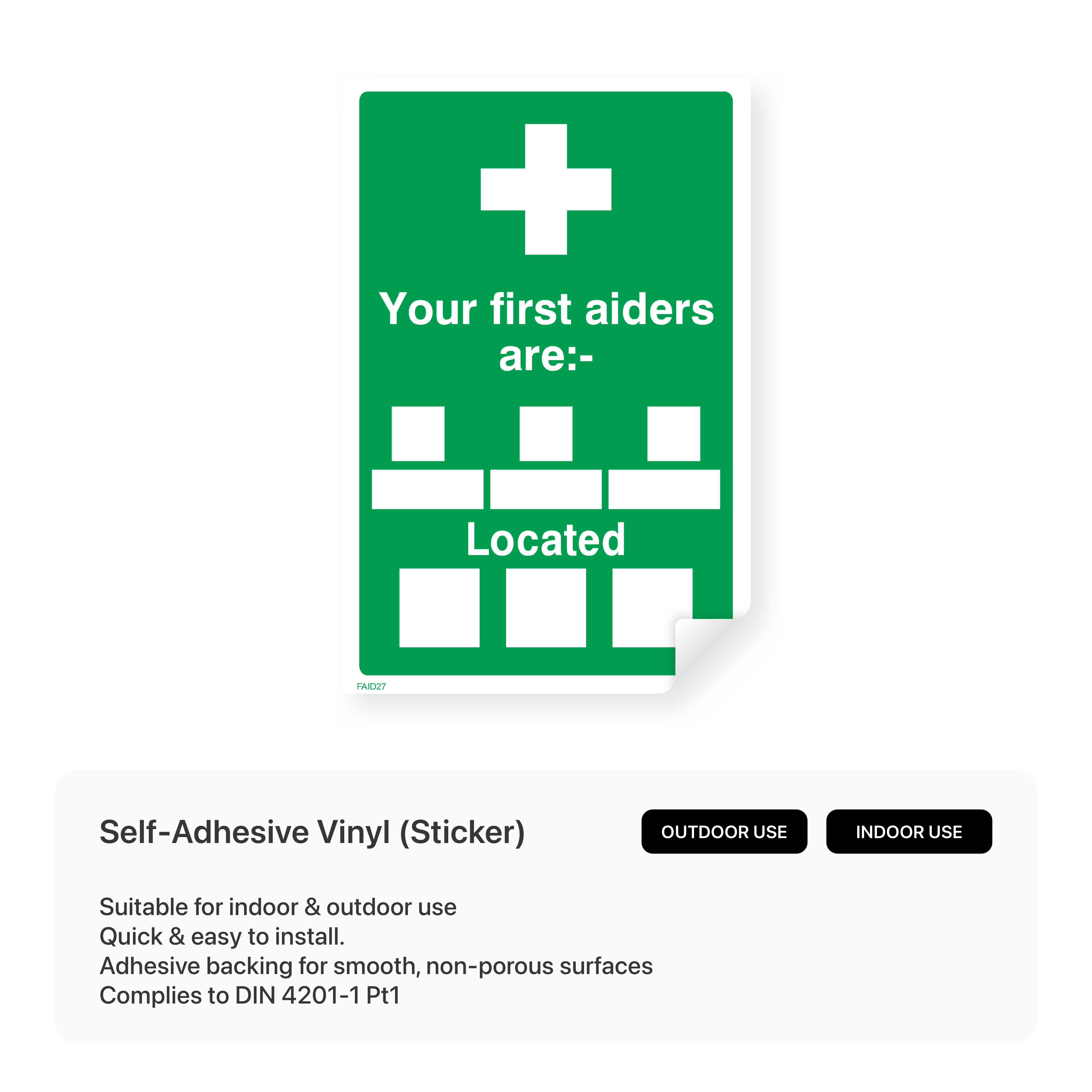 First aid sign with first aiders location information