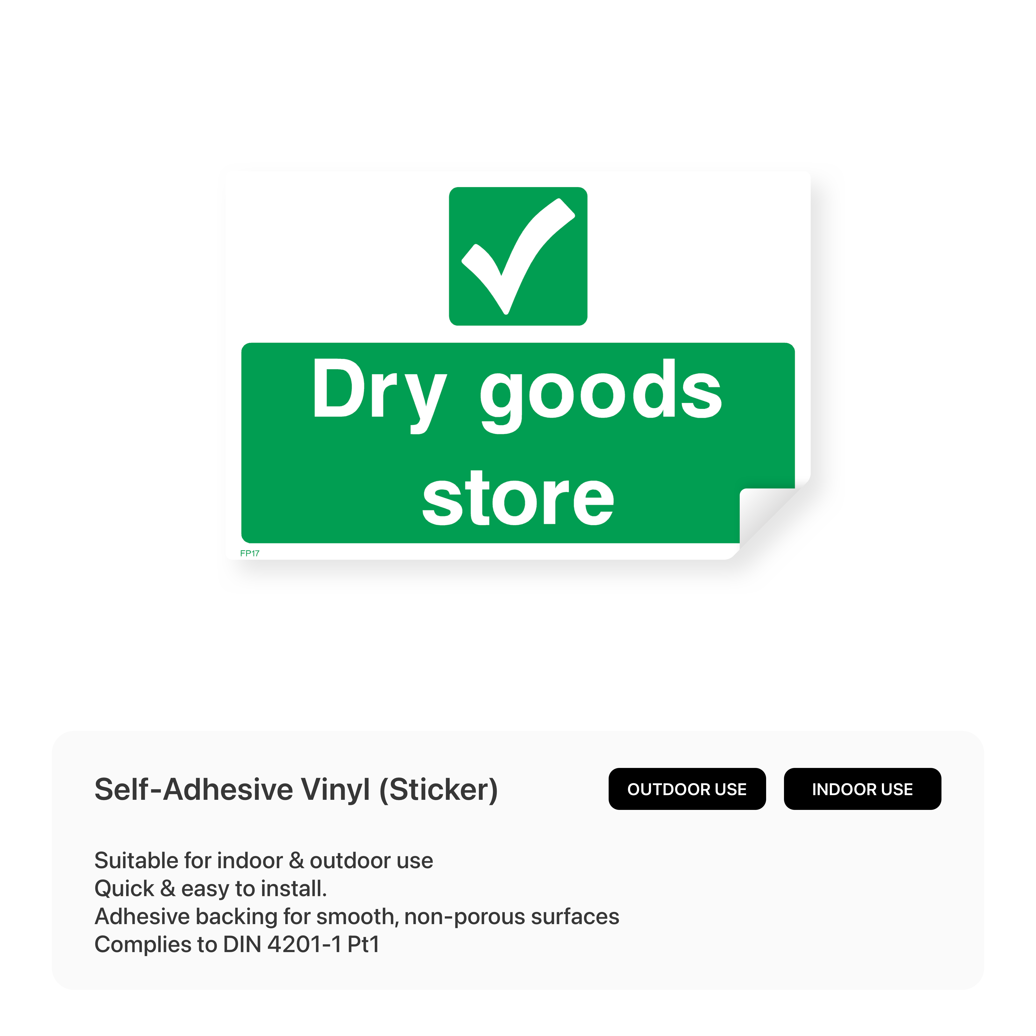 Sign for dry goods storage area