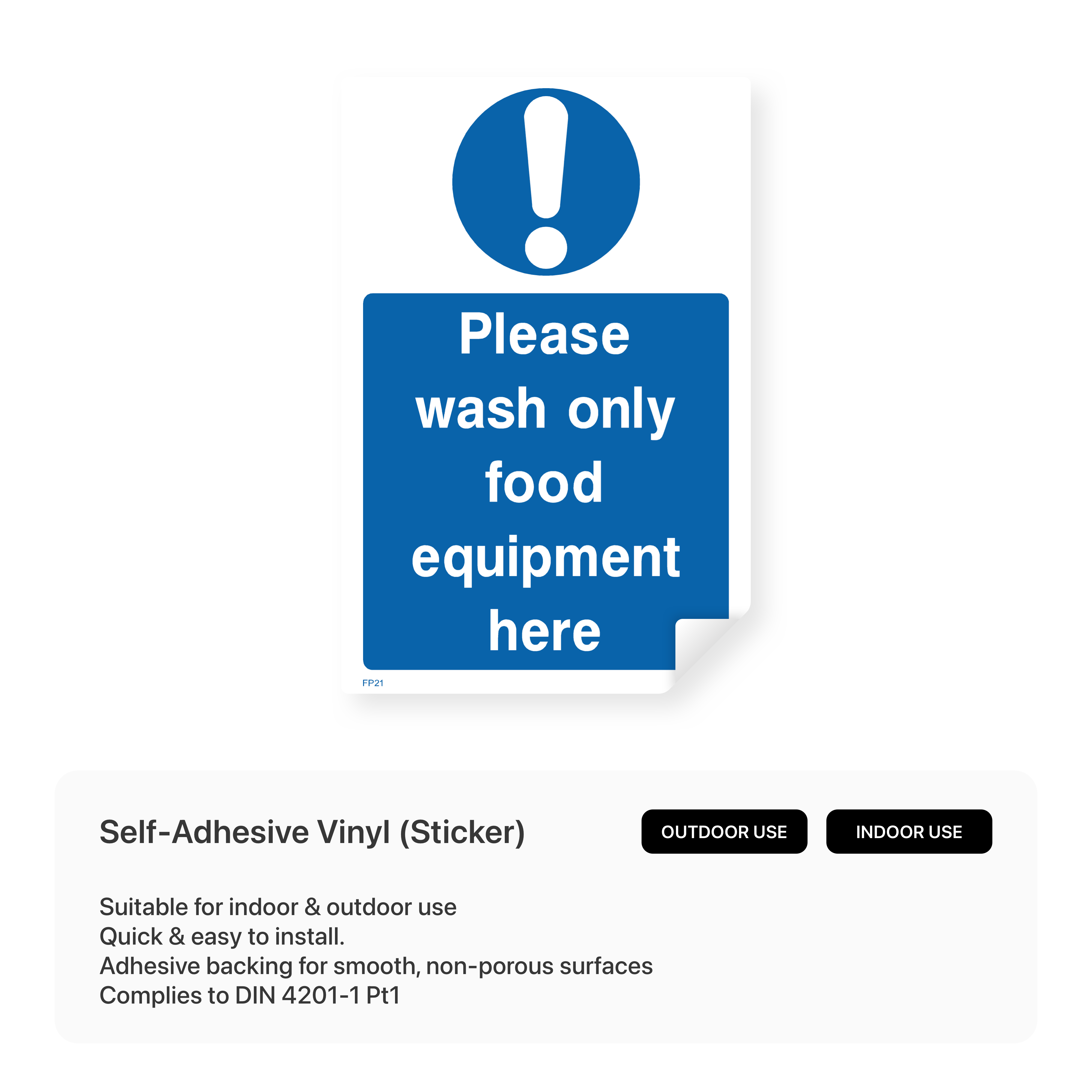 Sign for washing food equipment