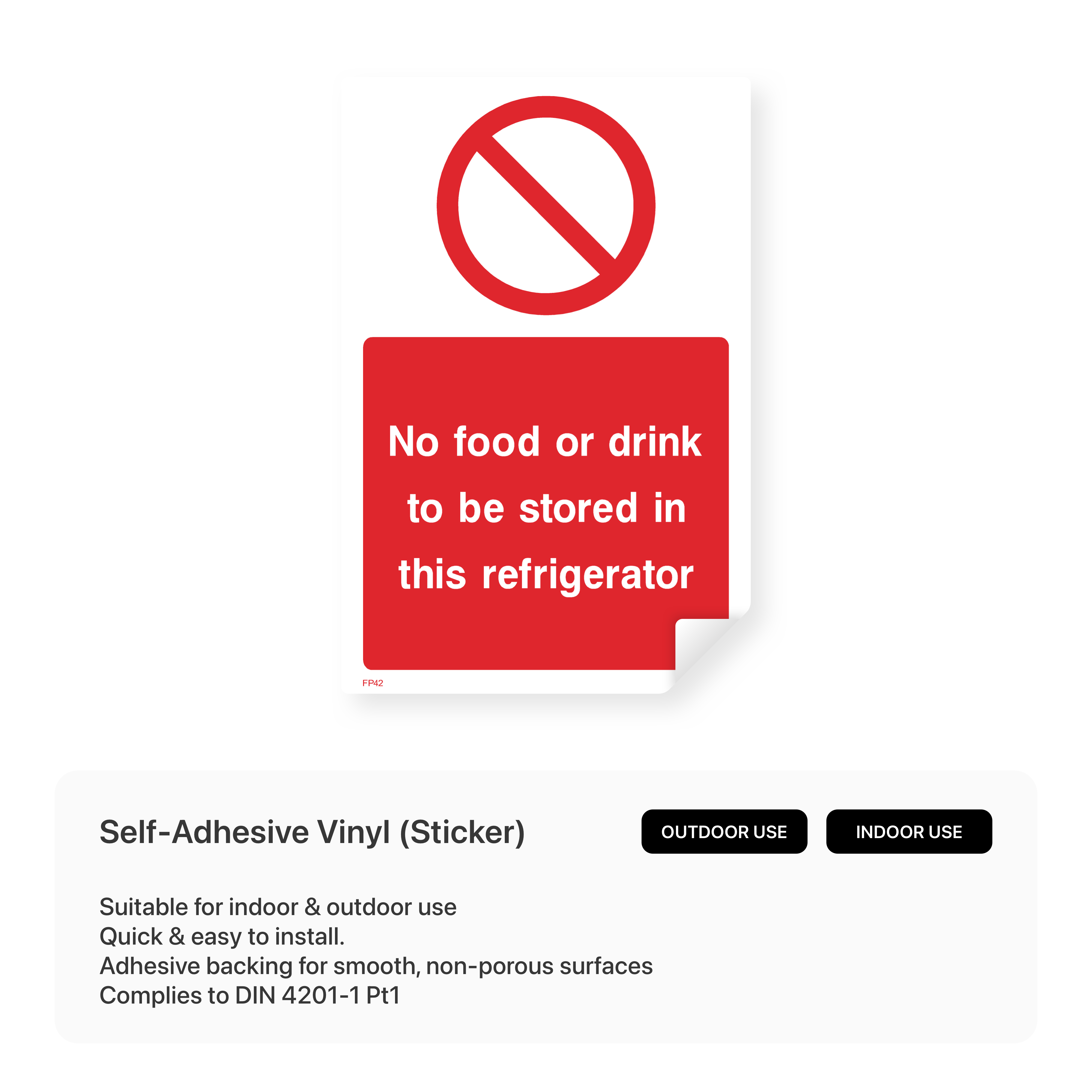 Sign prohibiting food and drink in refrigerator