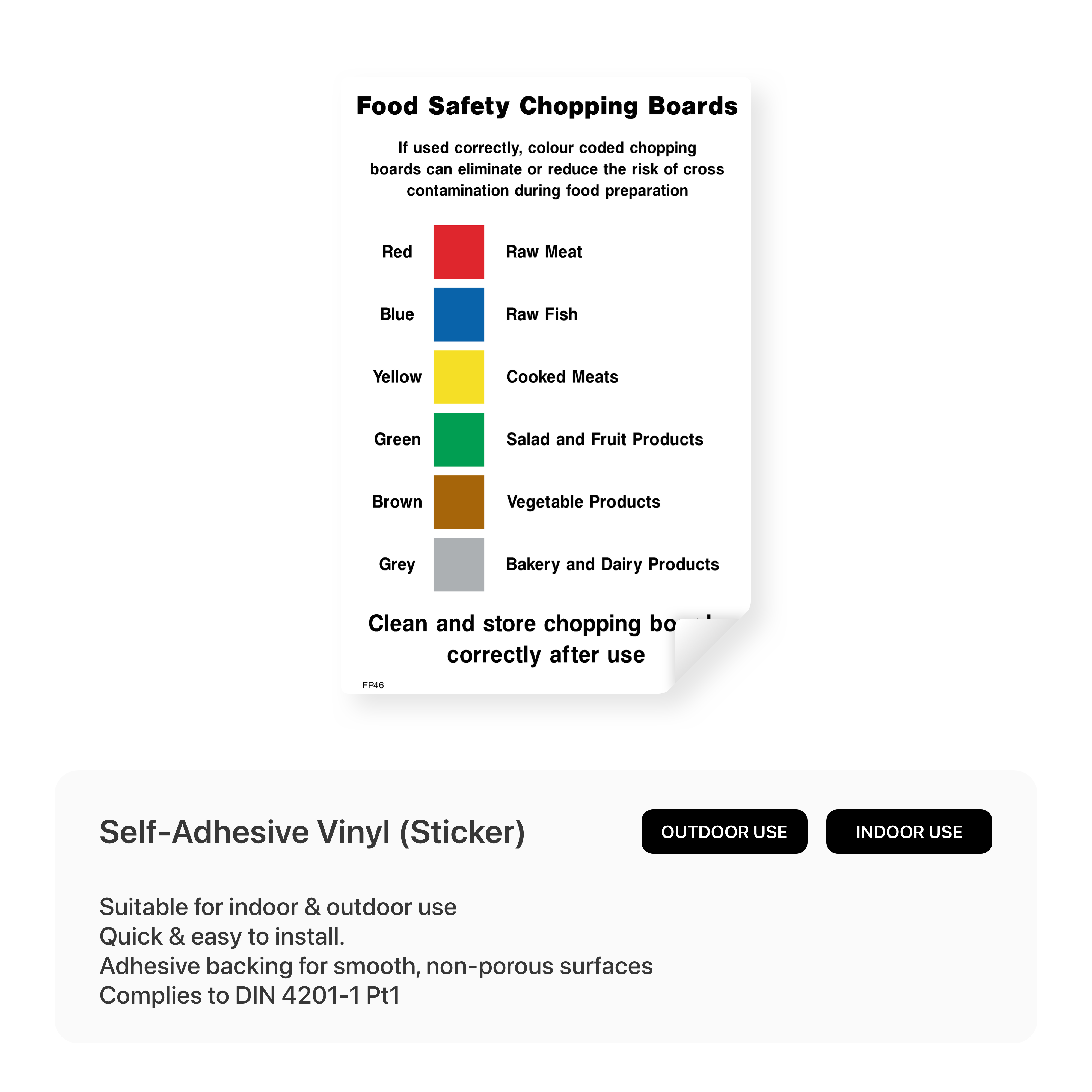 Food safety chopping board sign