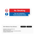 No smoking sign for food production area