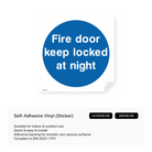 Fire door sign: "Keep locked at night"