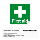 Square sign with the first aid symbol.