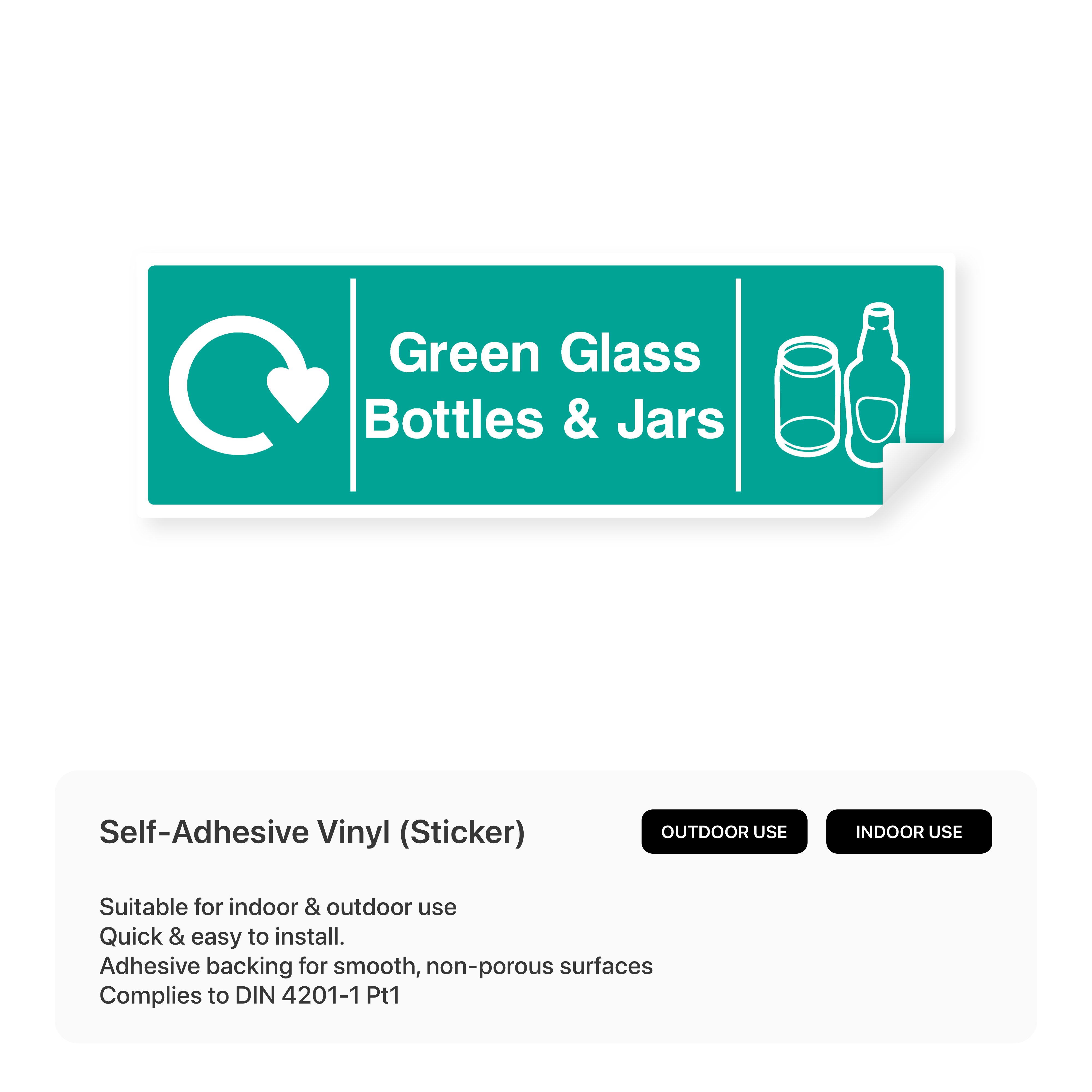 Green Glass Bottles and Jars Recycling Sign