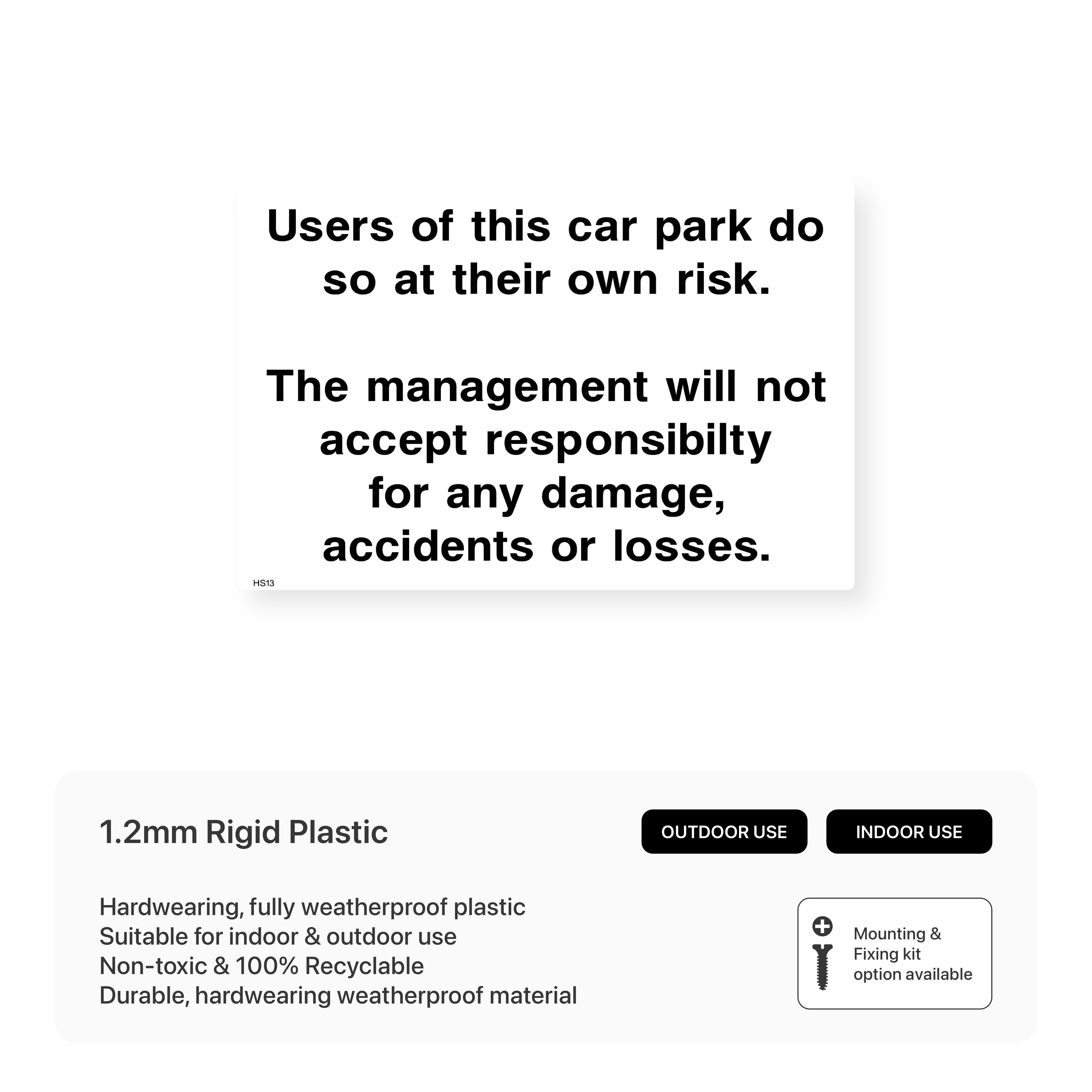 Car Park Disclaimer Sign – Safety Signs & Stickers