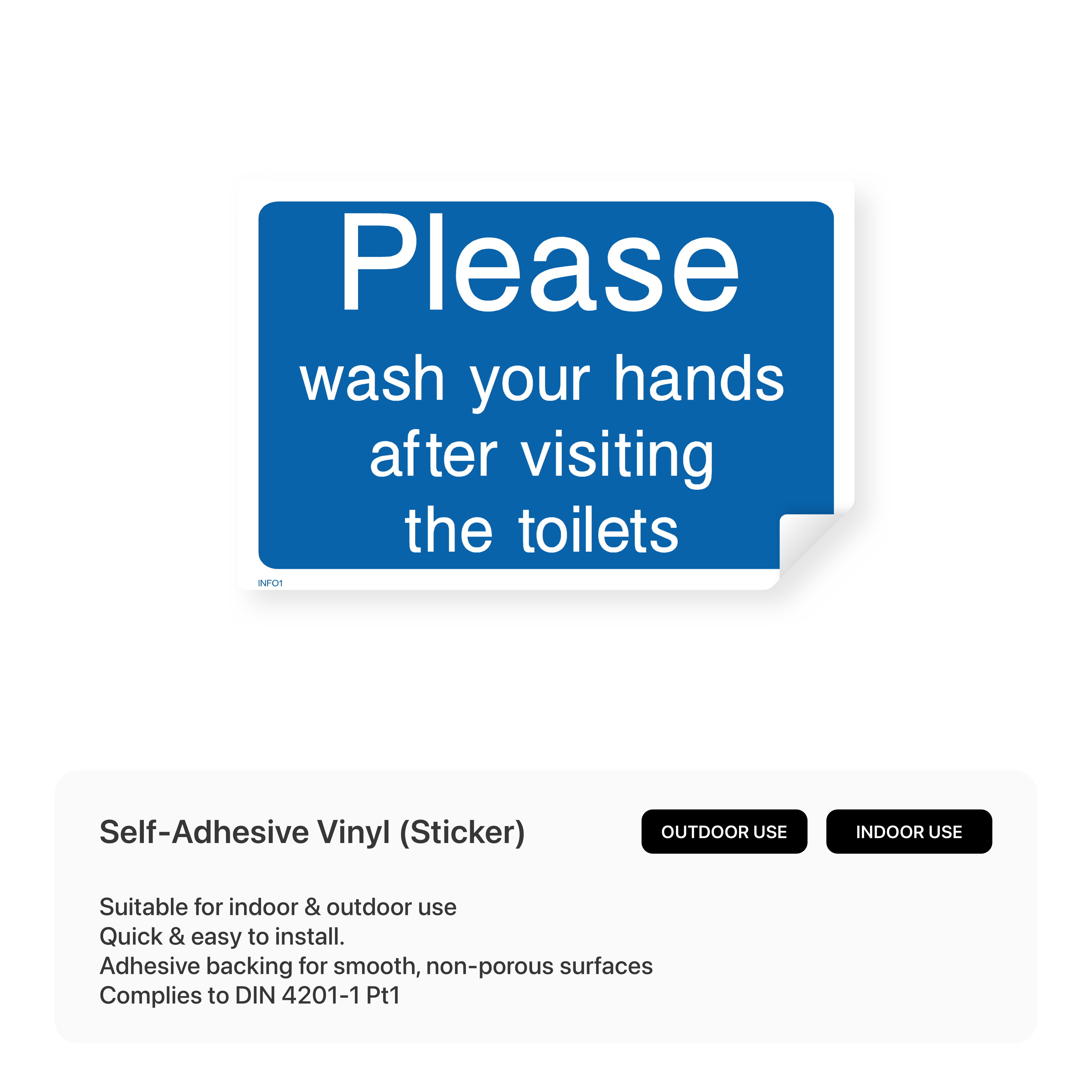 Informational sign: "Please wash your hands after using the toilet"