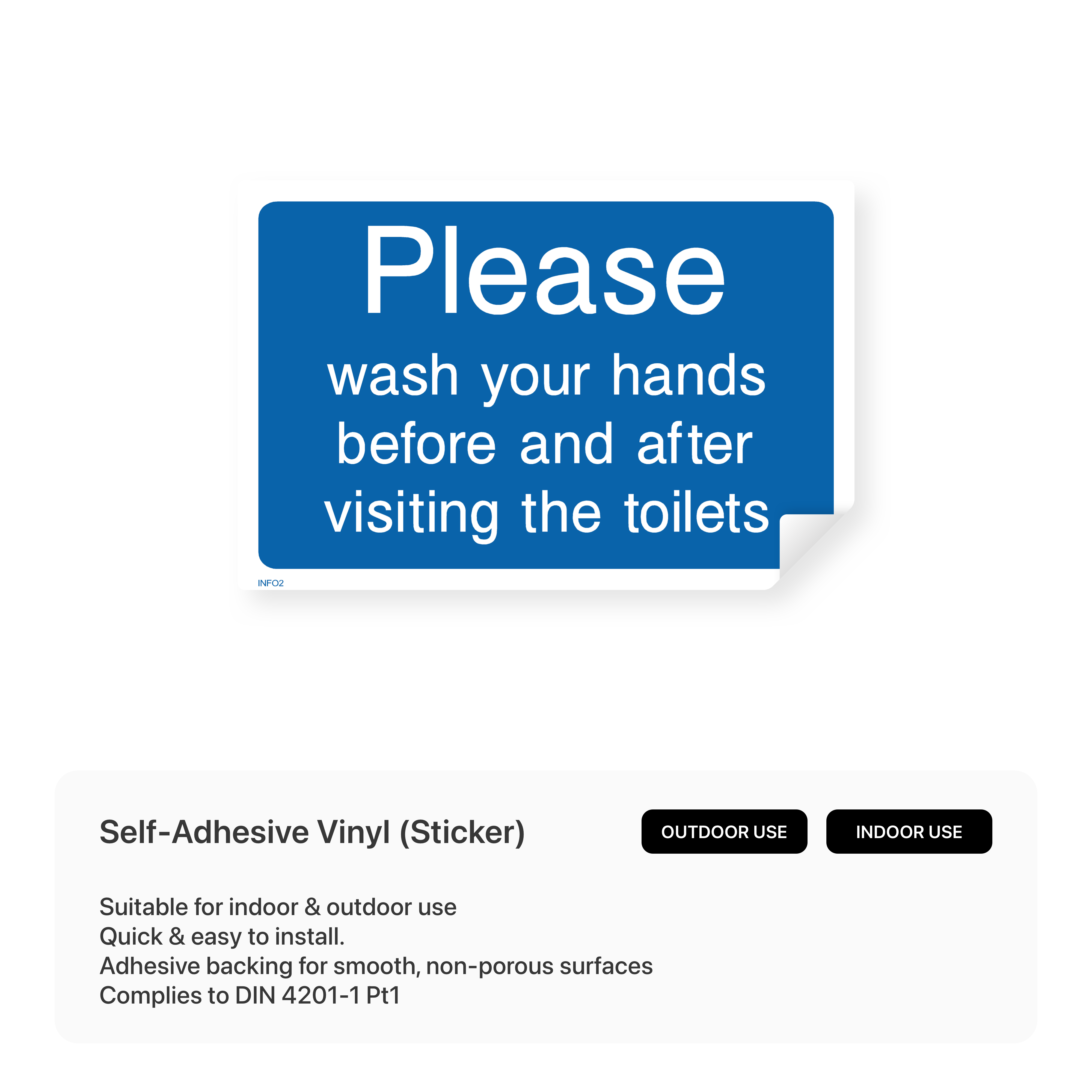 Informational sign: "Please wash your hands before and after using the toilet"