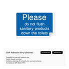 Informational sign: "Please do not flush sanitary products down the toilets"