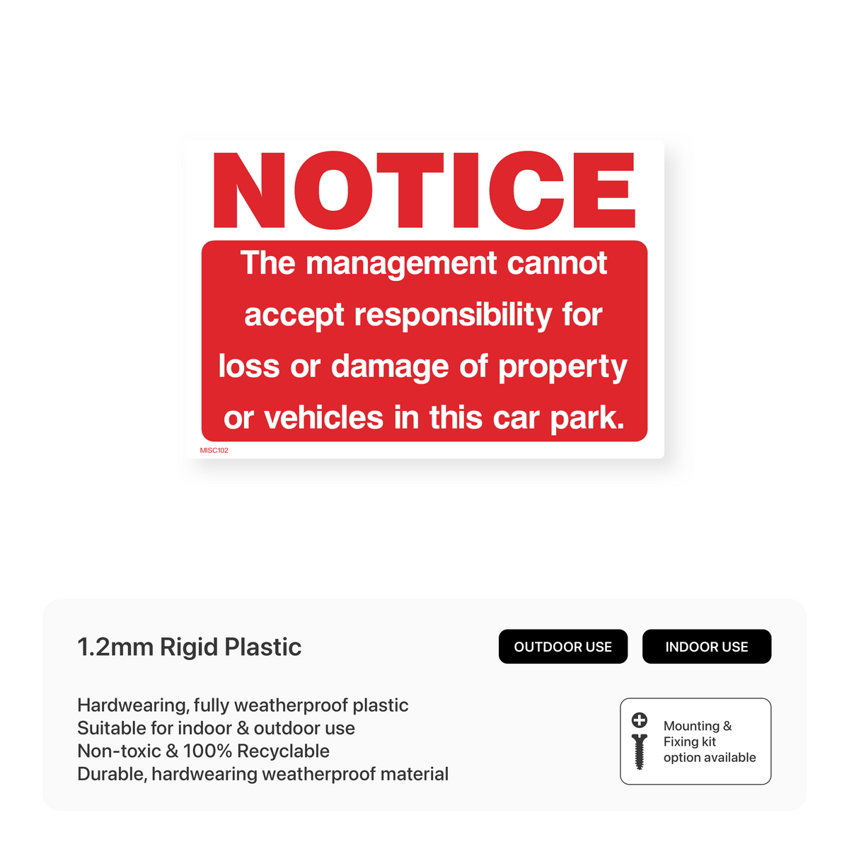 Cars Notice Car Park Notice Sign – Safety Signs & Stickers