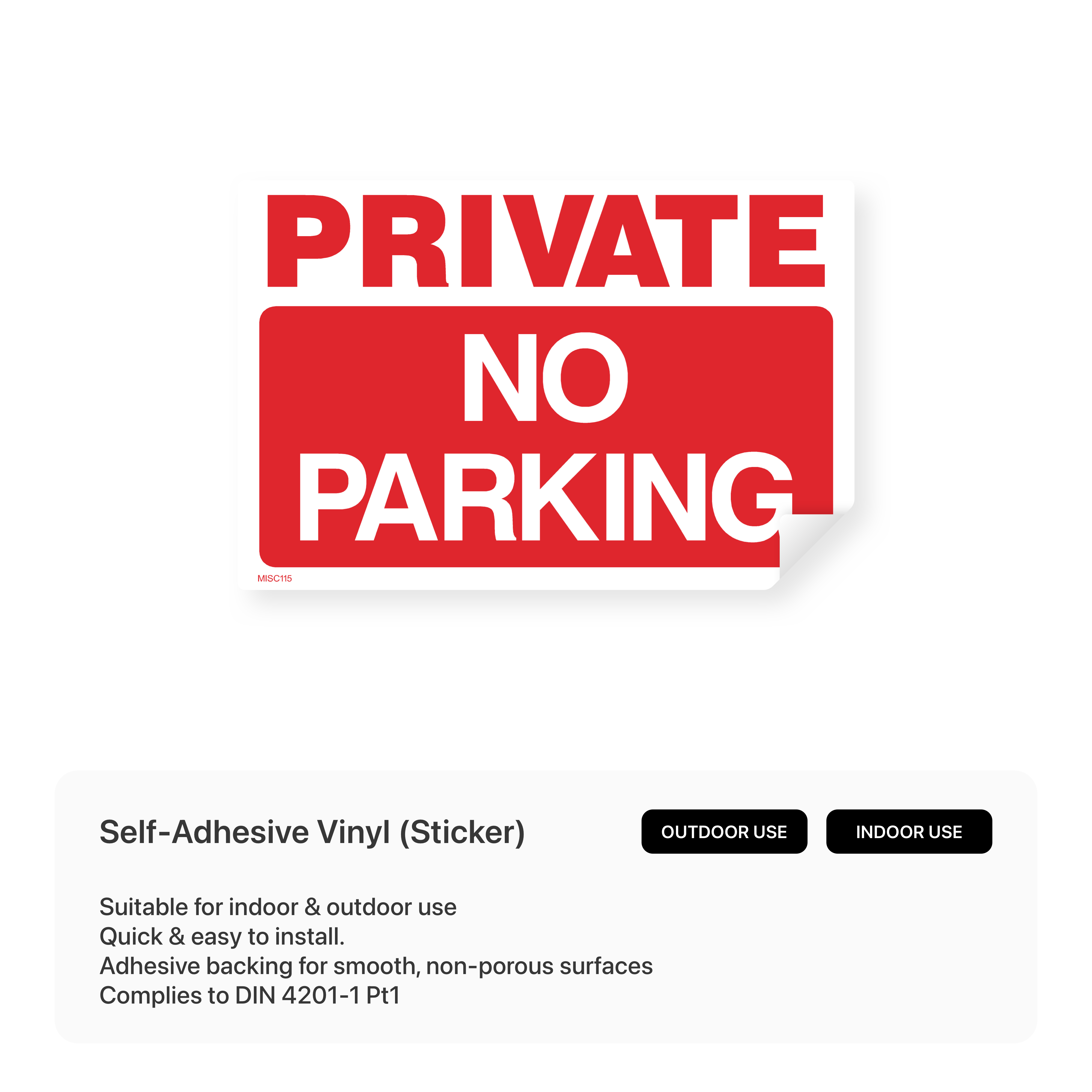 A rectangular sign with the text "PRIVATE - NO PARKING".