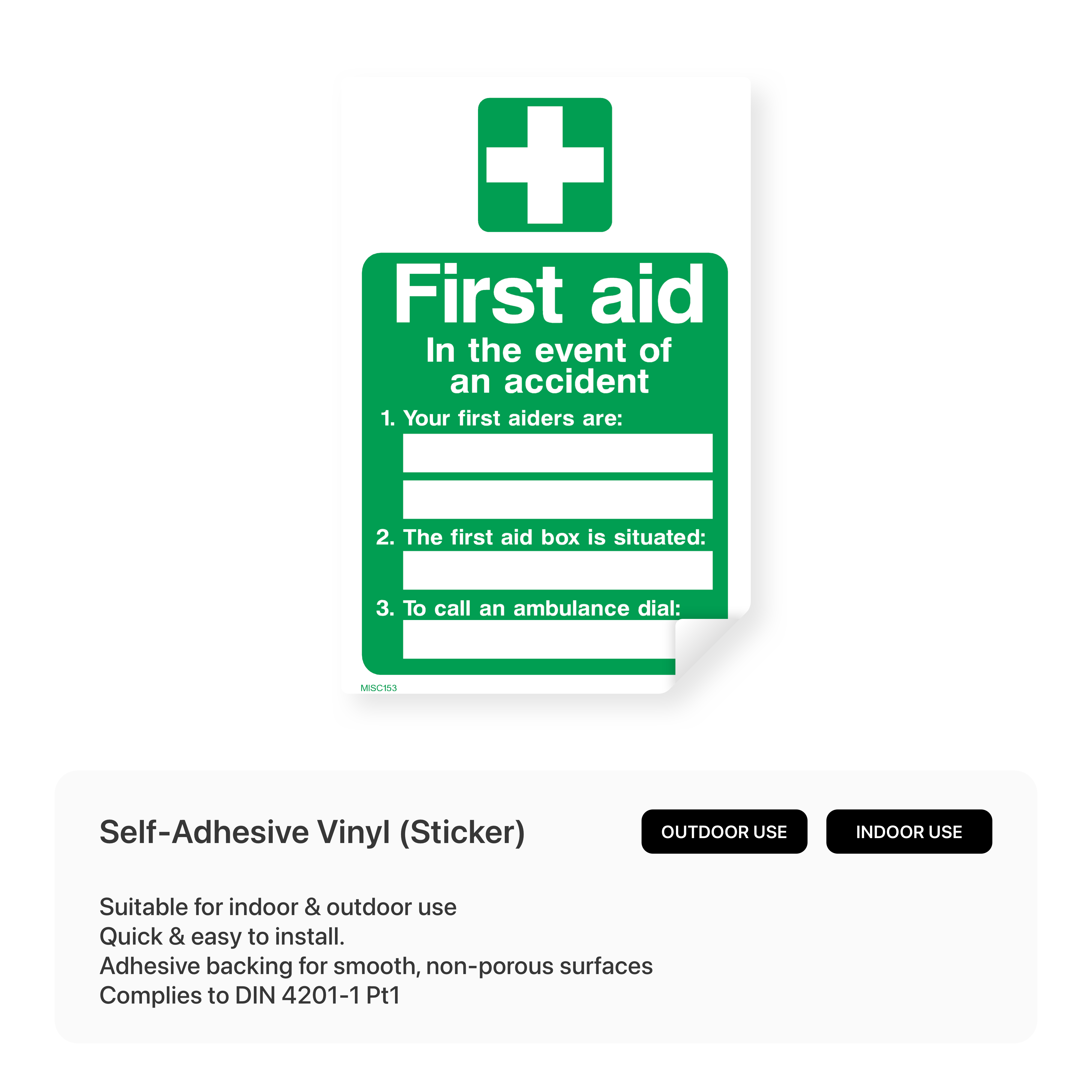 Sign providing first aid information.