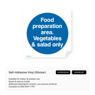 Square sign indicating food preparation area for vegetables and salad.