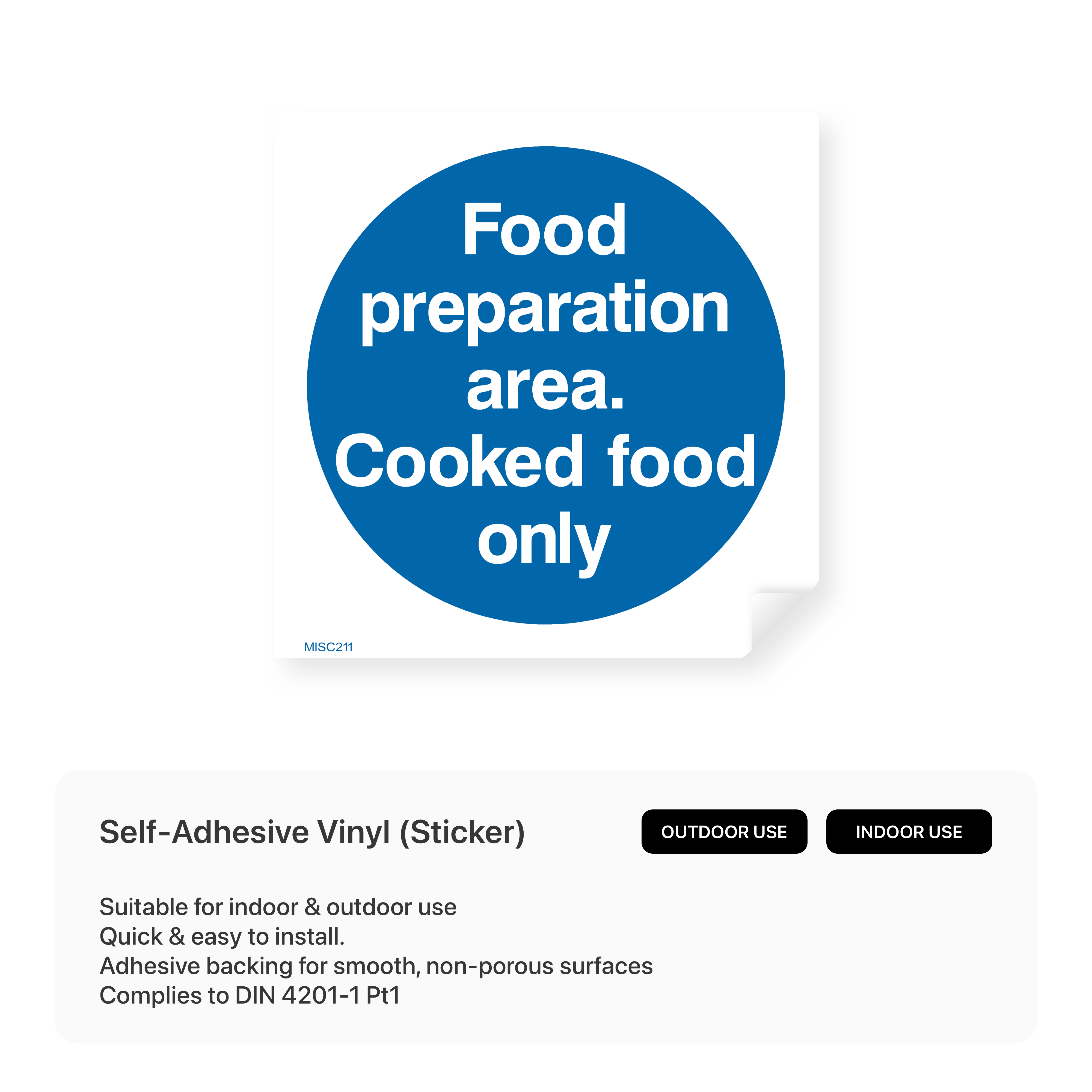 Square sign indicating food preparation area for cooked food.