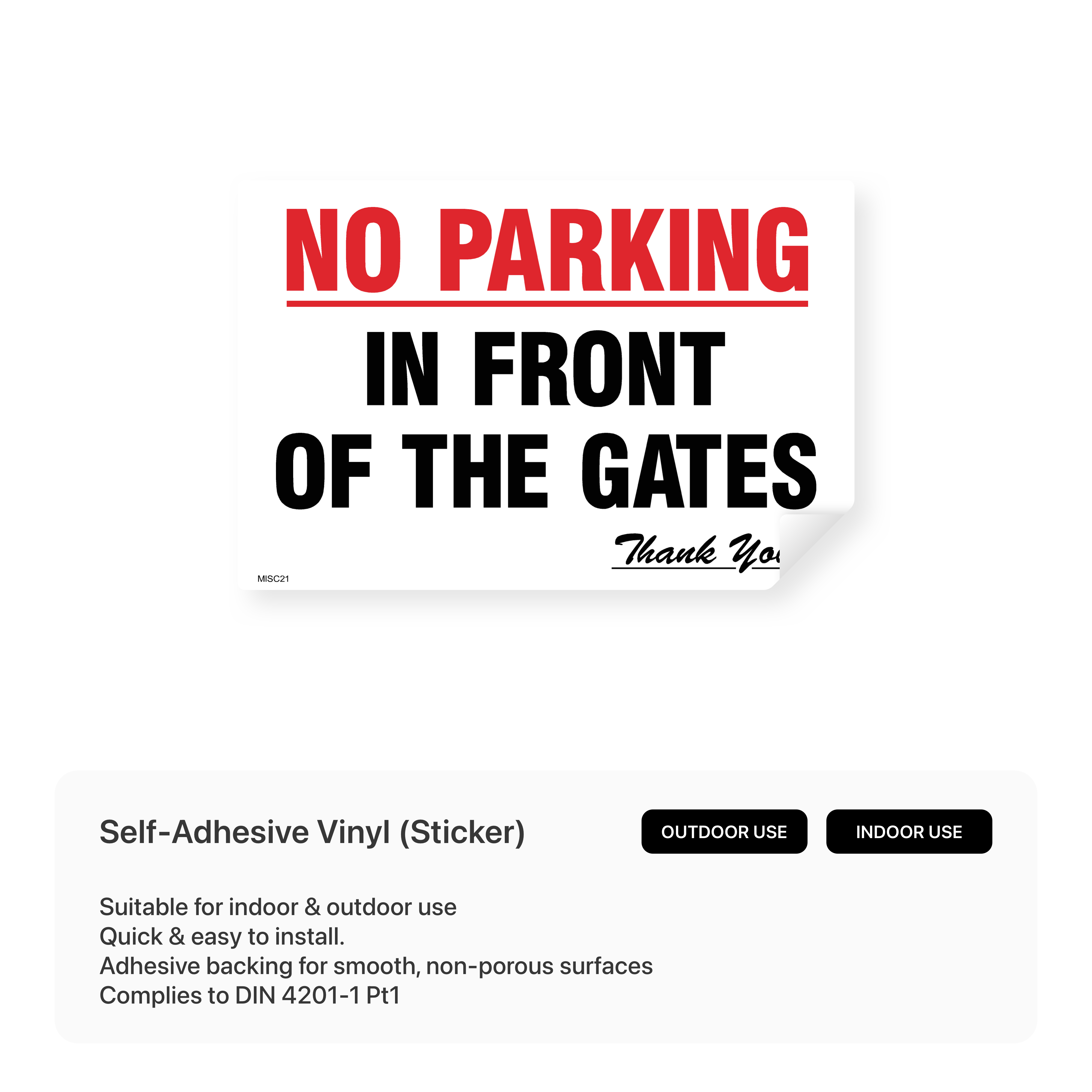 "No Parking - In Front of the Gates" sign mounted on a wall.