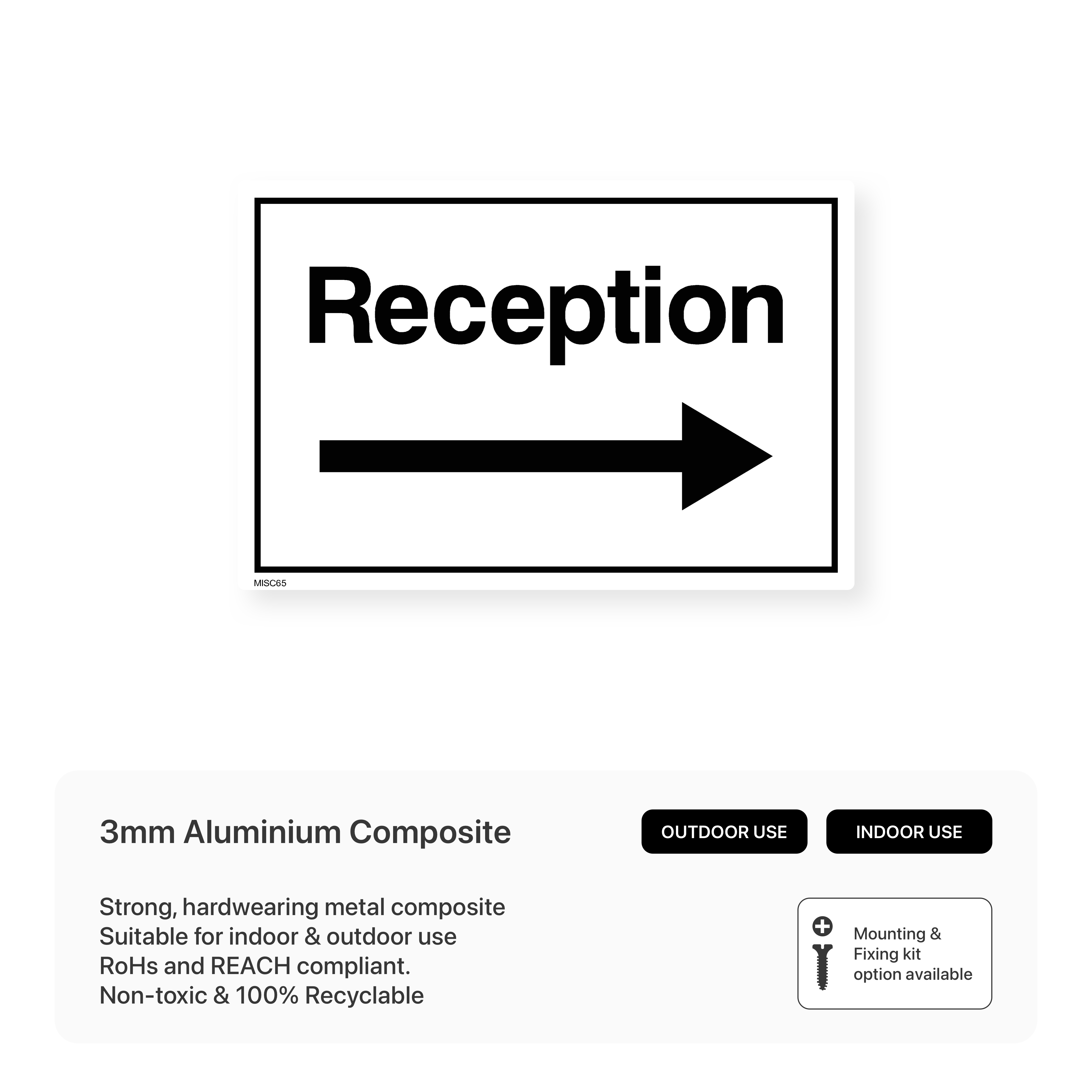 Reception Sign with Right Arrow – Safety Signs & Stickers