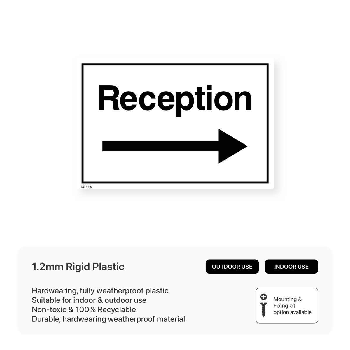 Reception Sign Hand Point Sign Reception Sign with Right Arrow – Safety Signs & Stickers