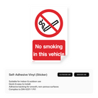 Sign prohibiting smoking in a vehicle.