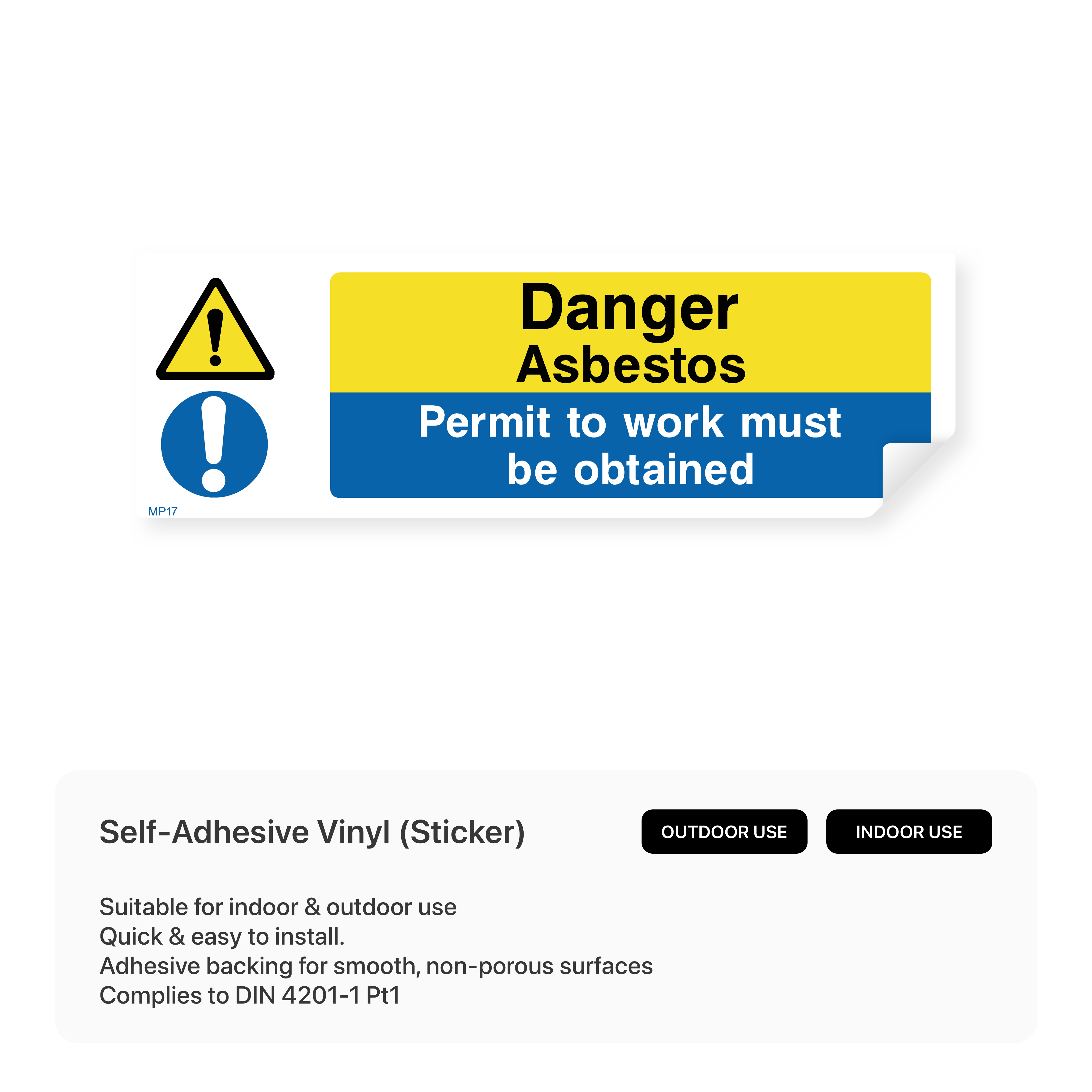 Danger sign: Asbestos, permit to work required