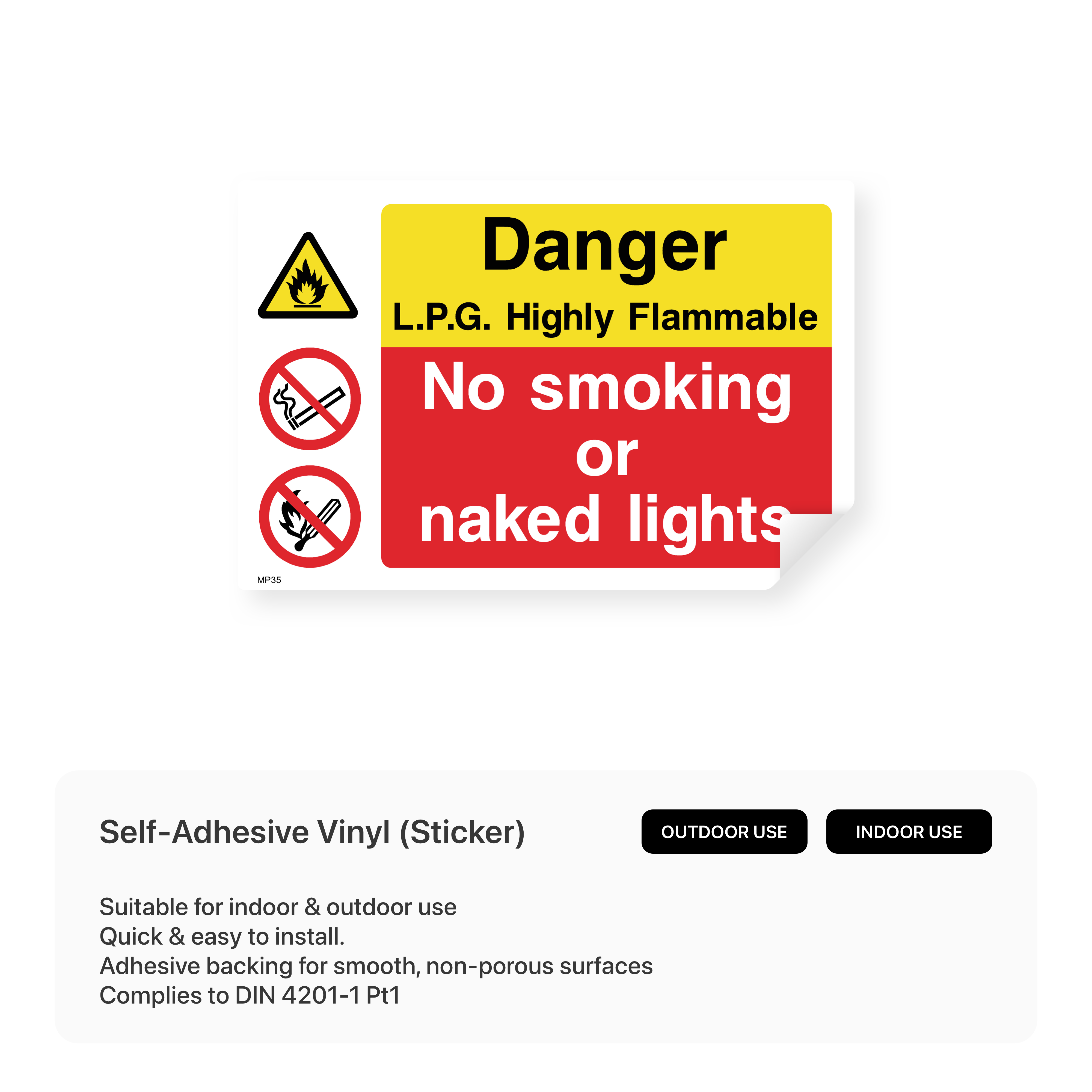 Warning sign for L.P.G.: no smoking or naked lights