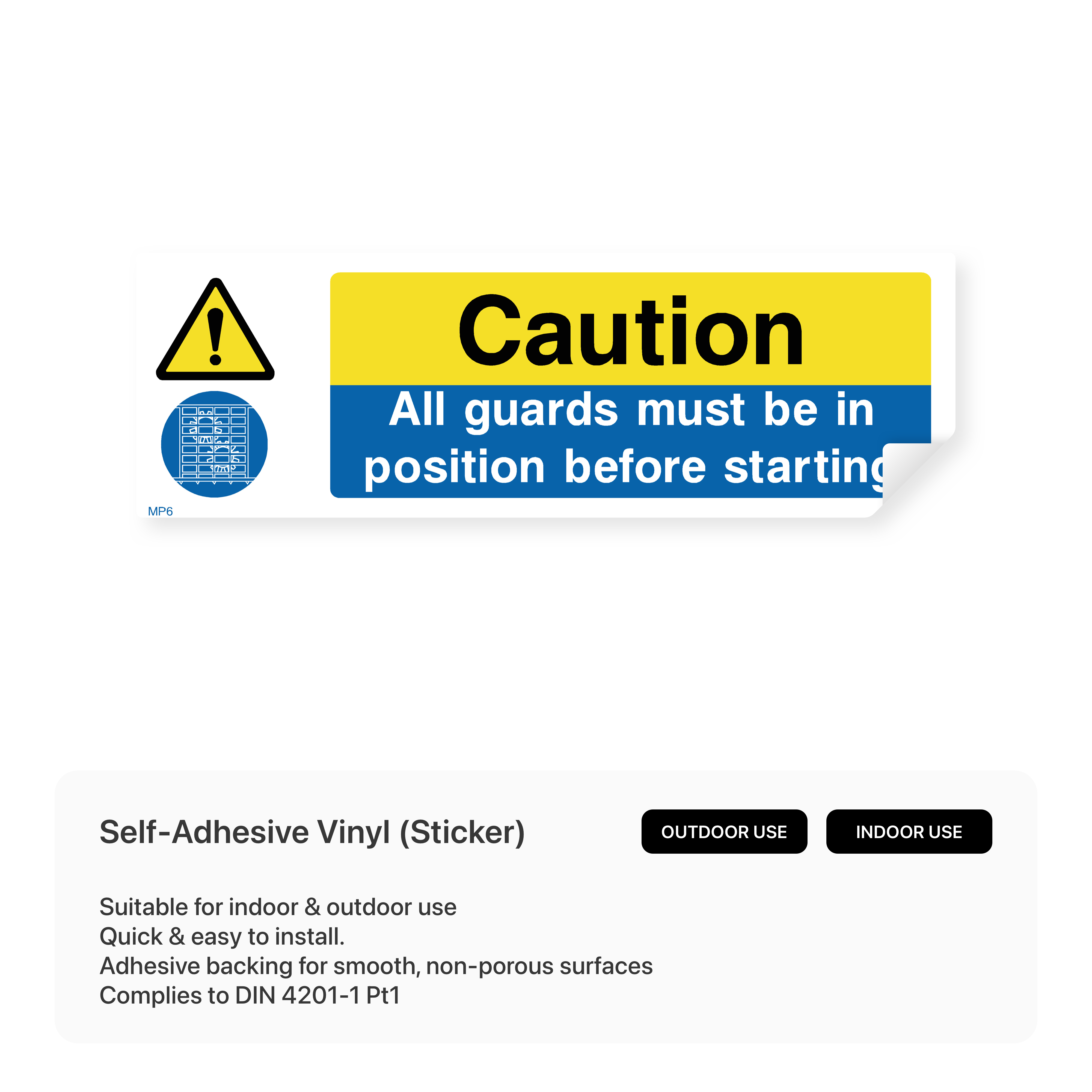 Caution sign: All guards must be in position before starting