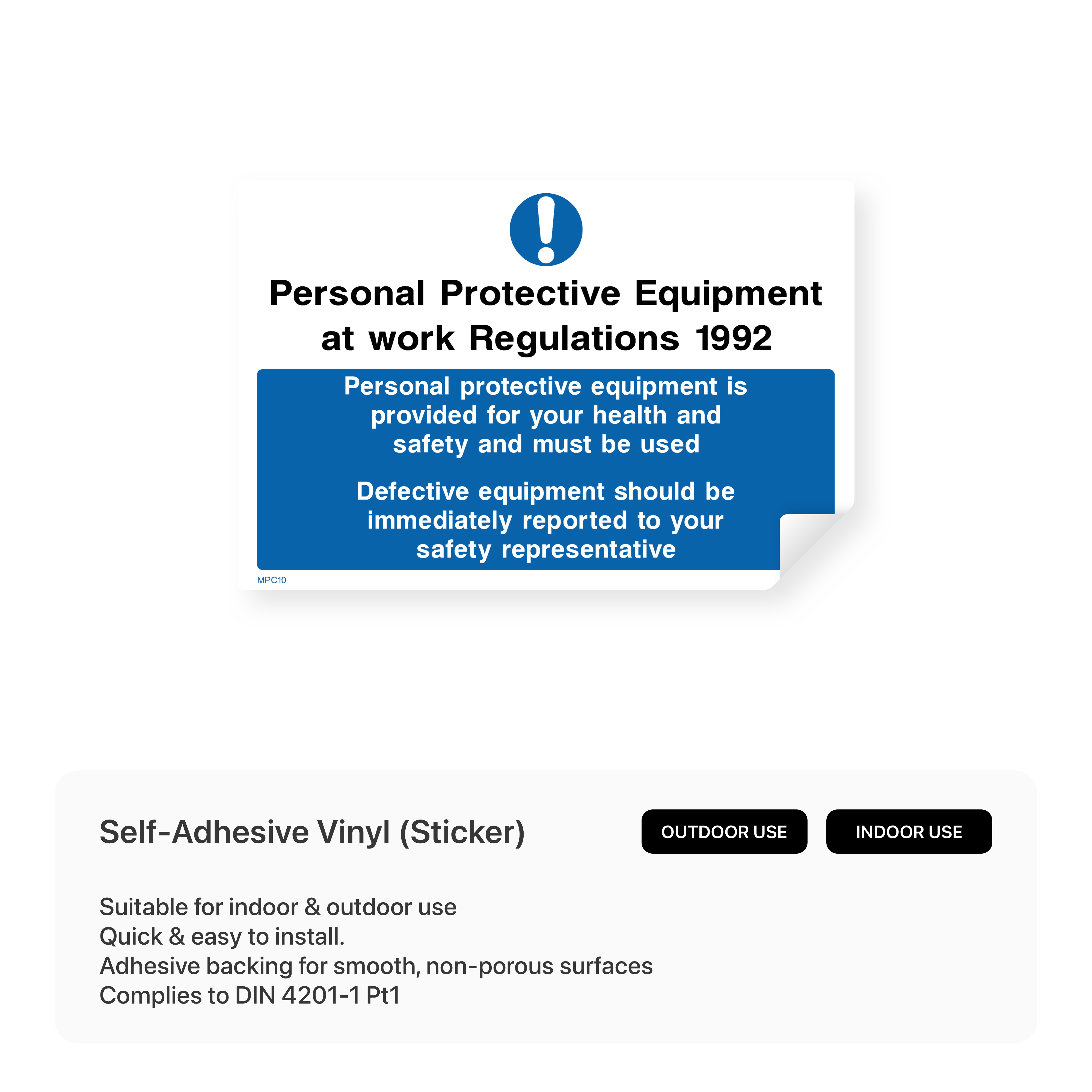 "Personal protective equipment at work regulations 1992" landscape safety sign