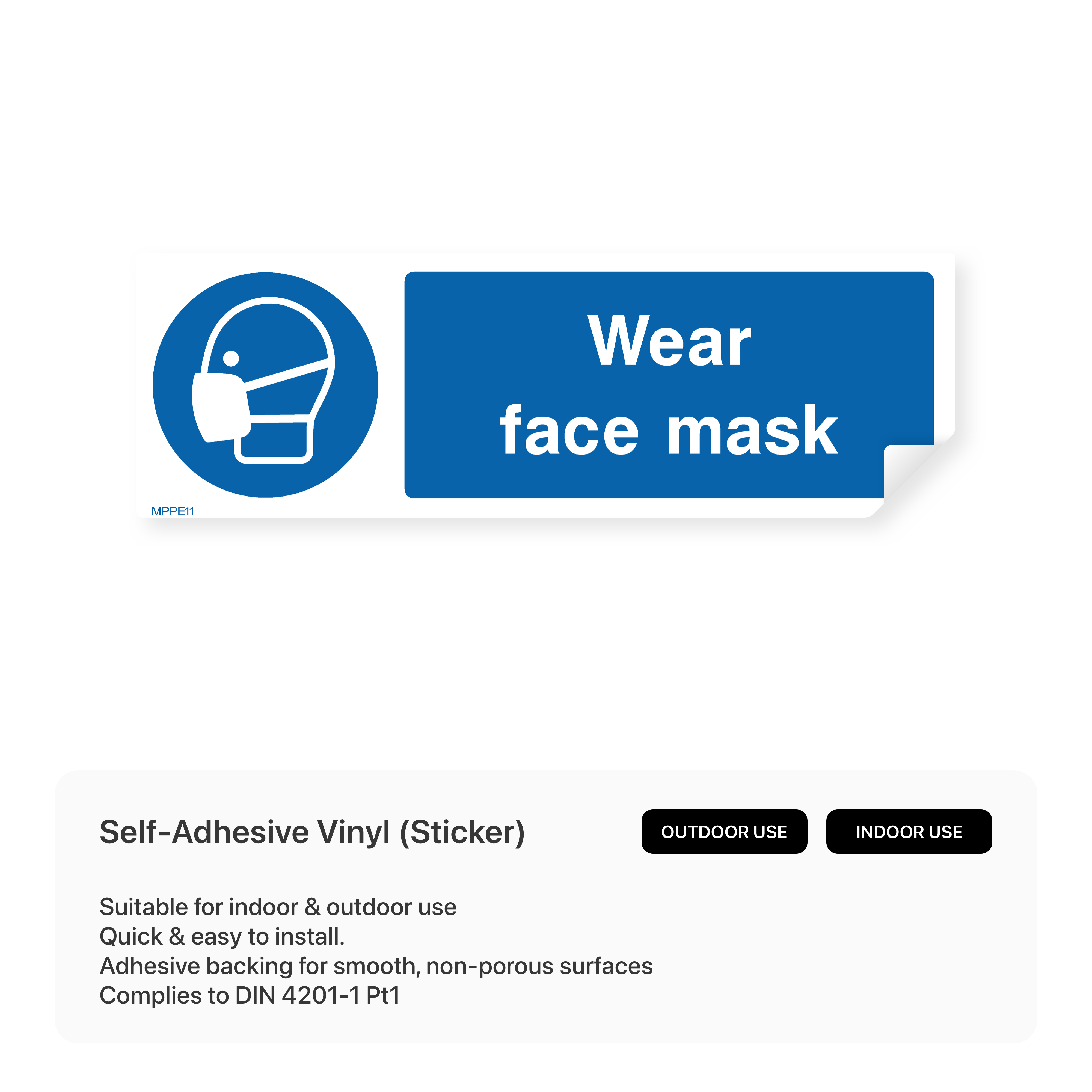 "Wear face mask" rectangular safety sign