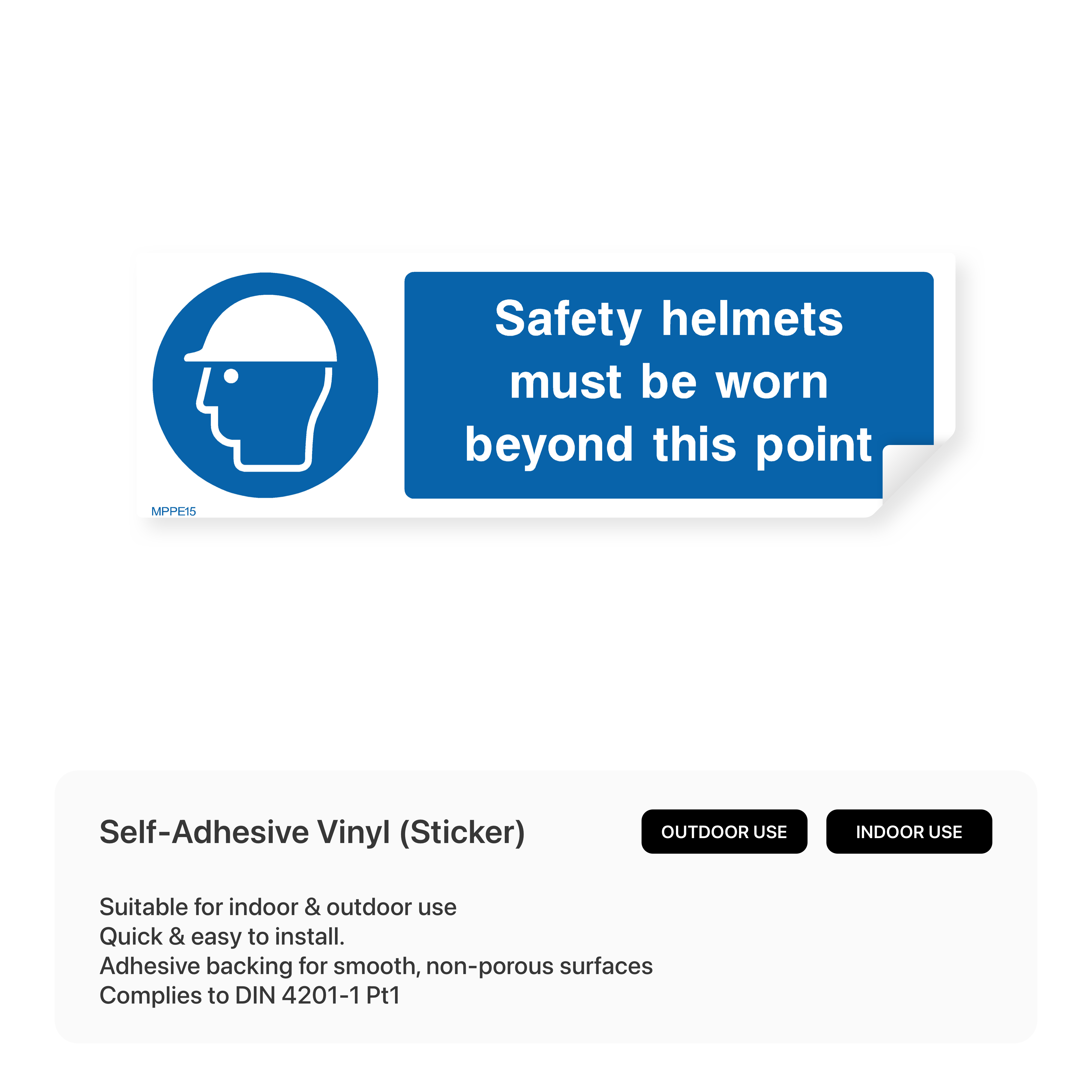 "Safety helmets must be worn beyond this point" rectangular safety sign