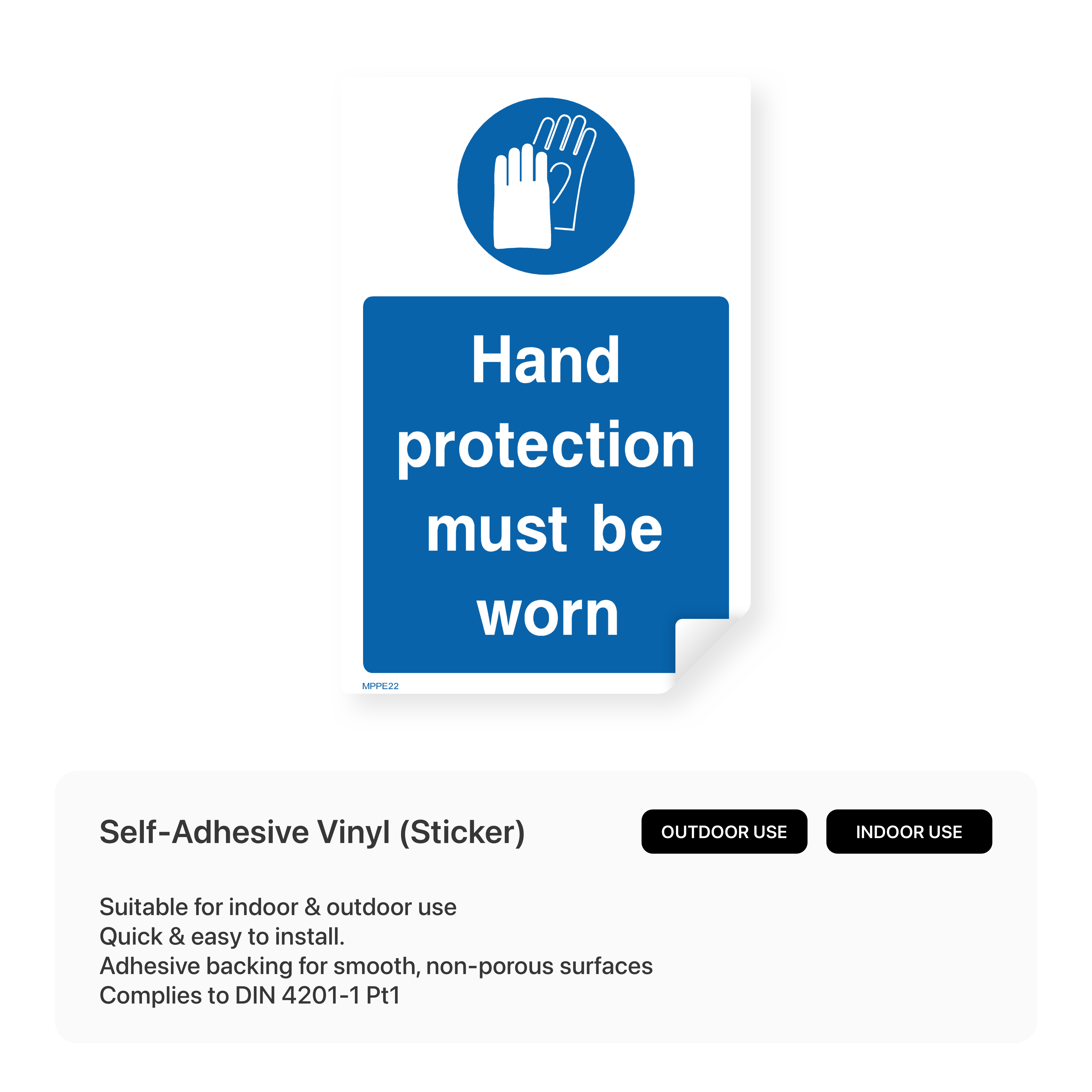 "Hand protection must be worn" portrait safety sign