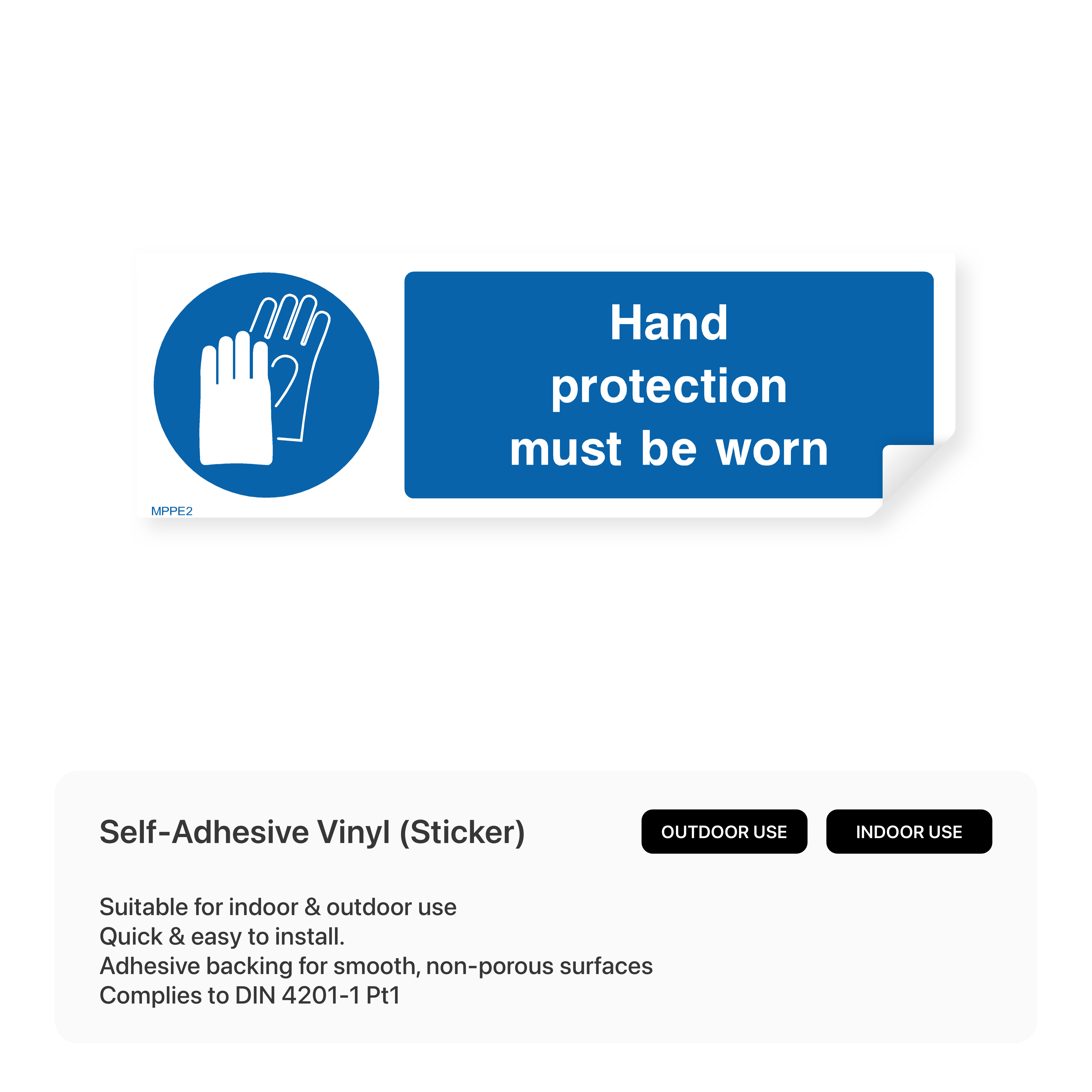 "Hand protection must be worn" rectangular safety sign