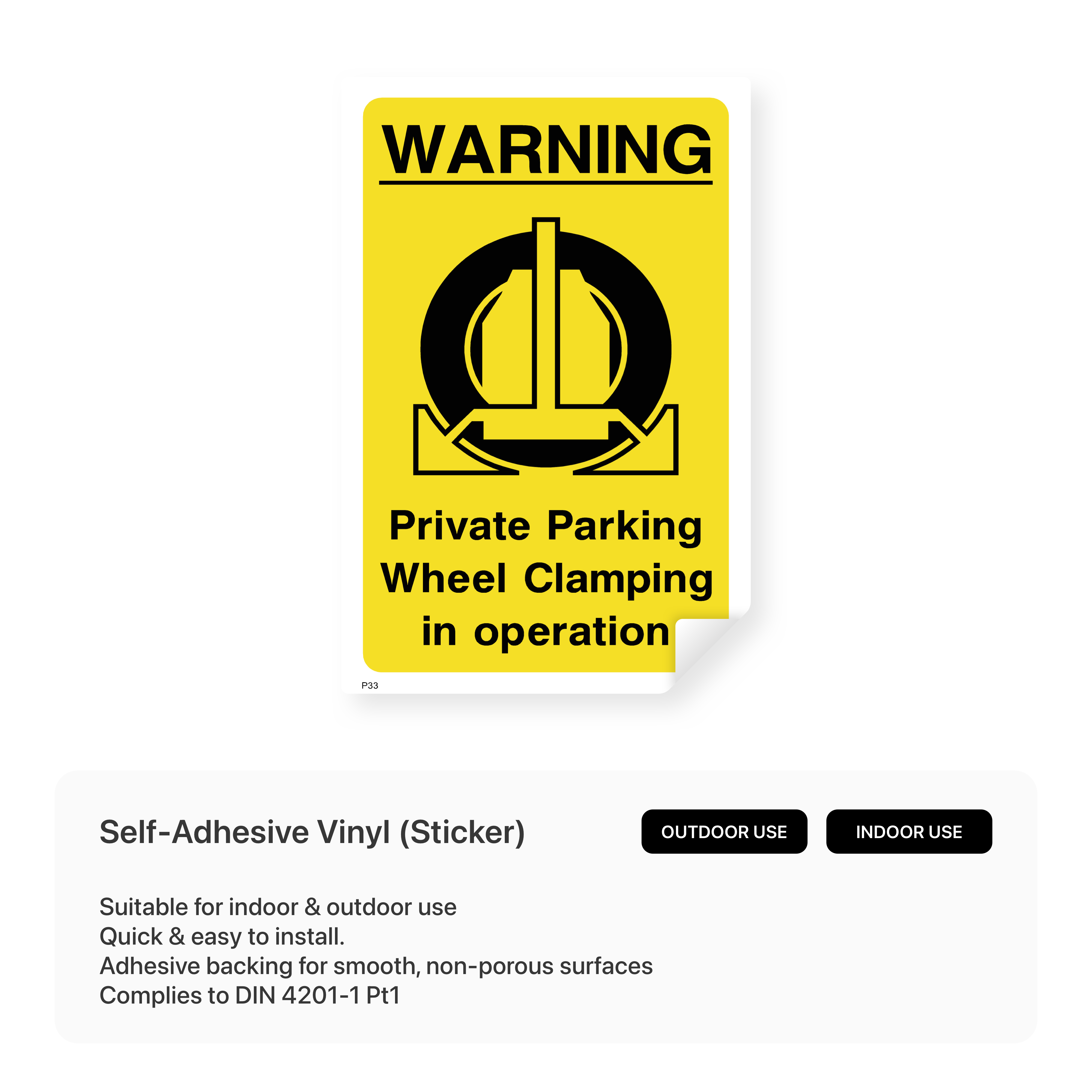 "Warning - private parking wheel clamping in operation" portrait sign