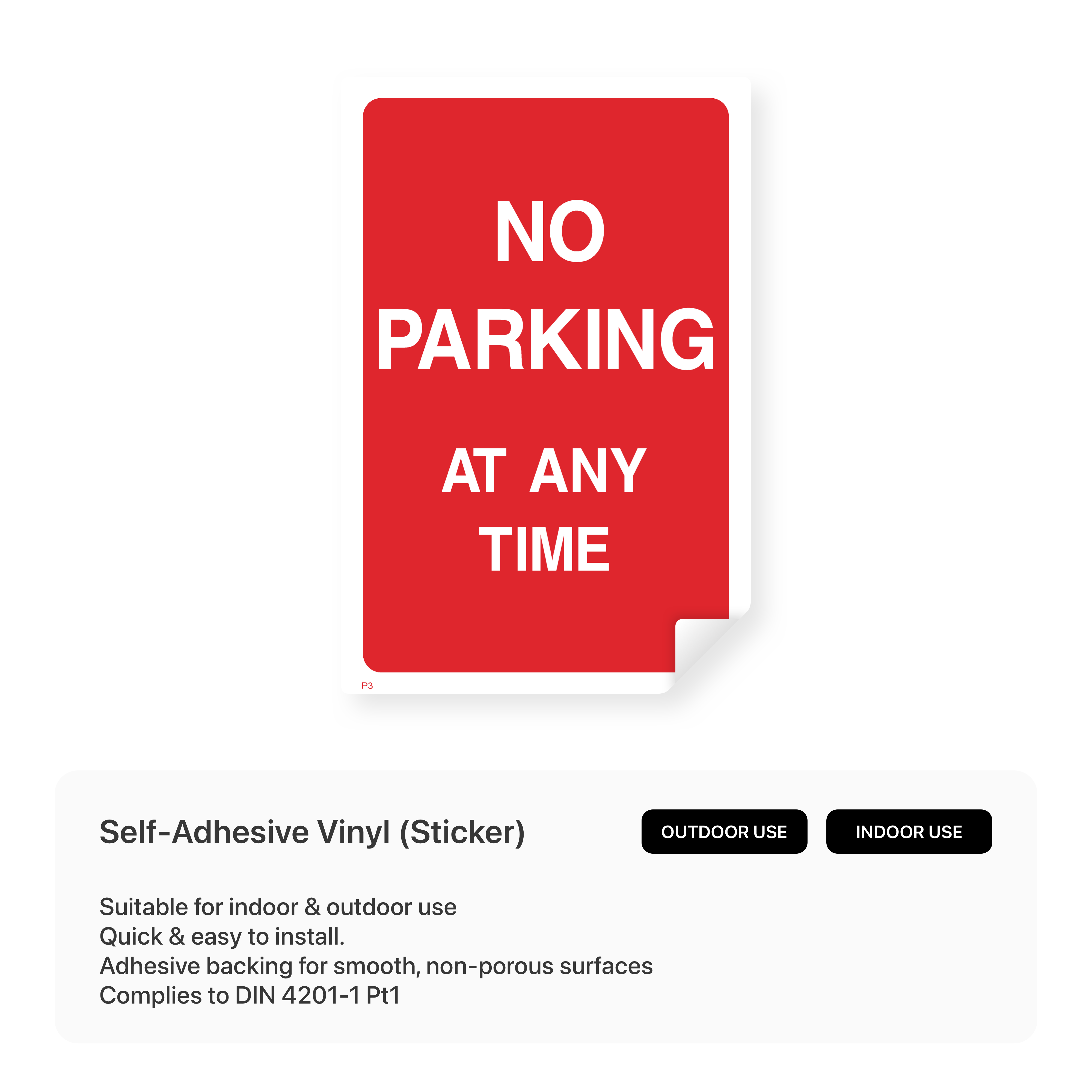 "No parking at any time" portrait sign